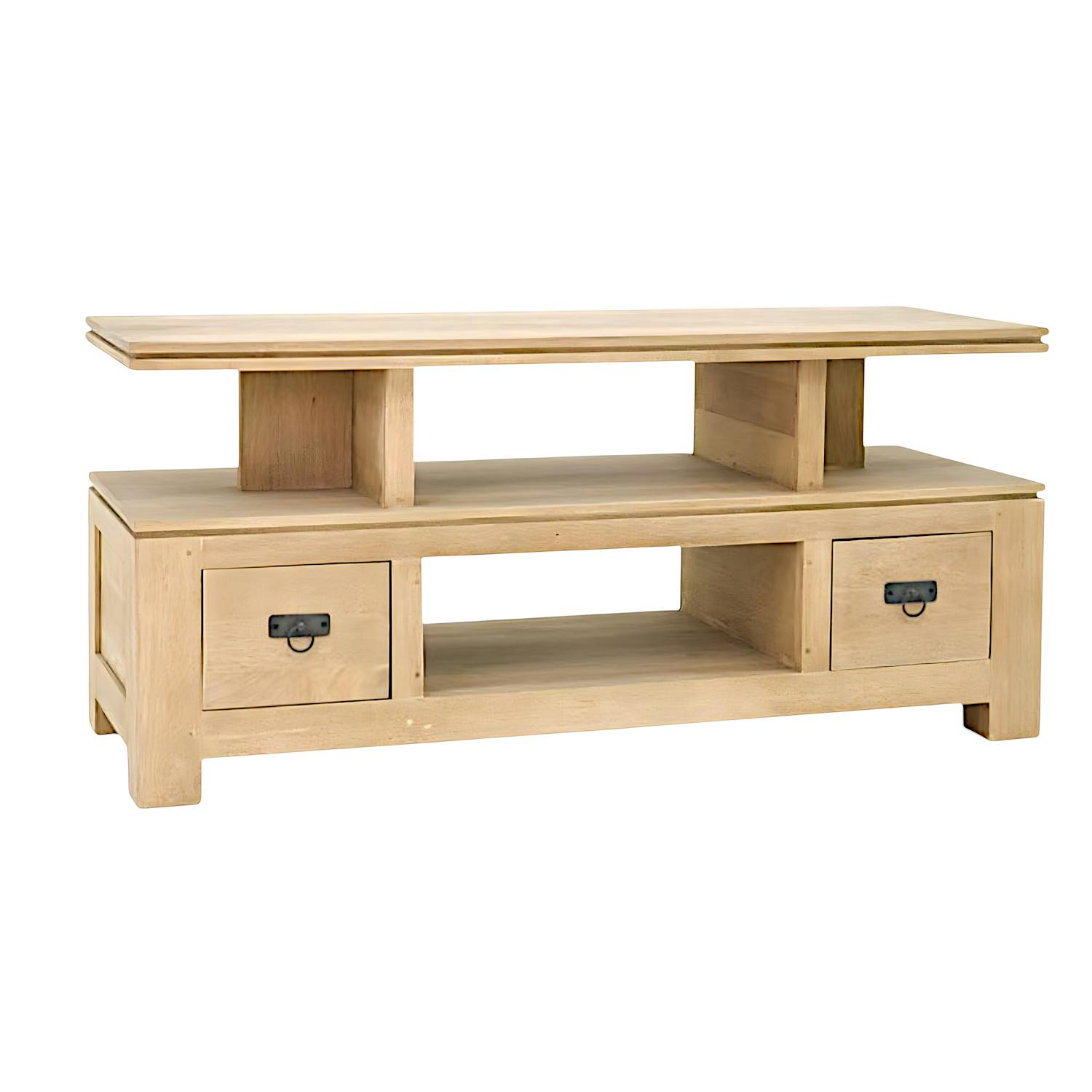 Meuble TV hévéa 4 niches 125x45x58cm HELENA