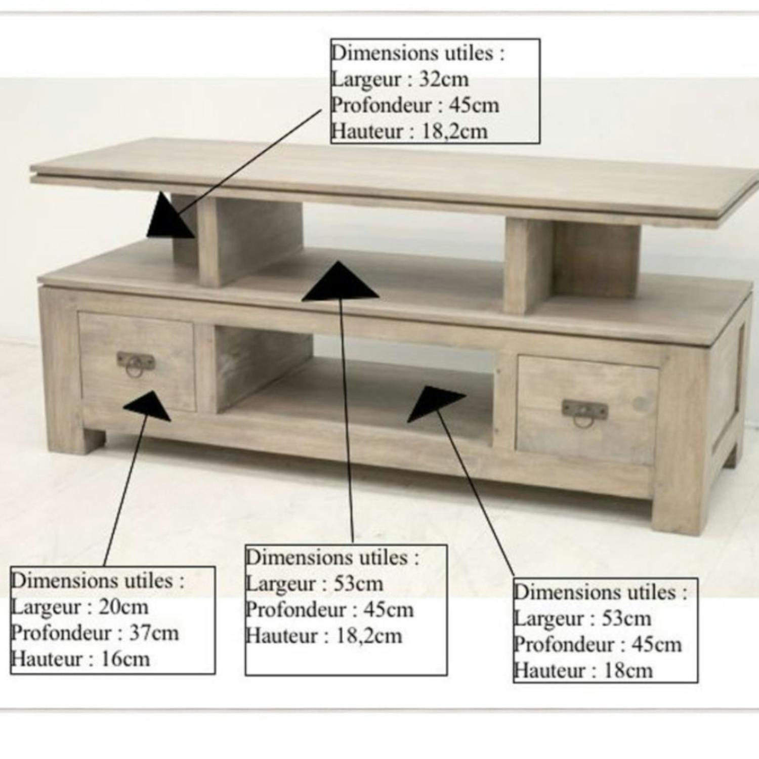Meuble TV hévéa 4 niches 125x45x58cm HELENA