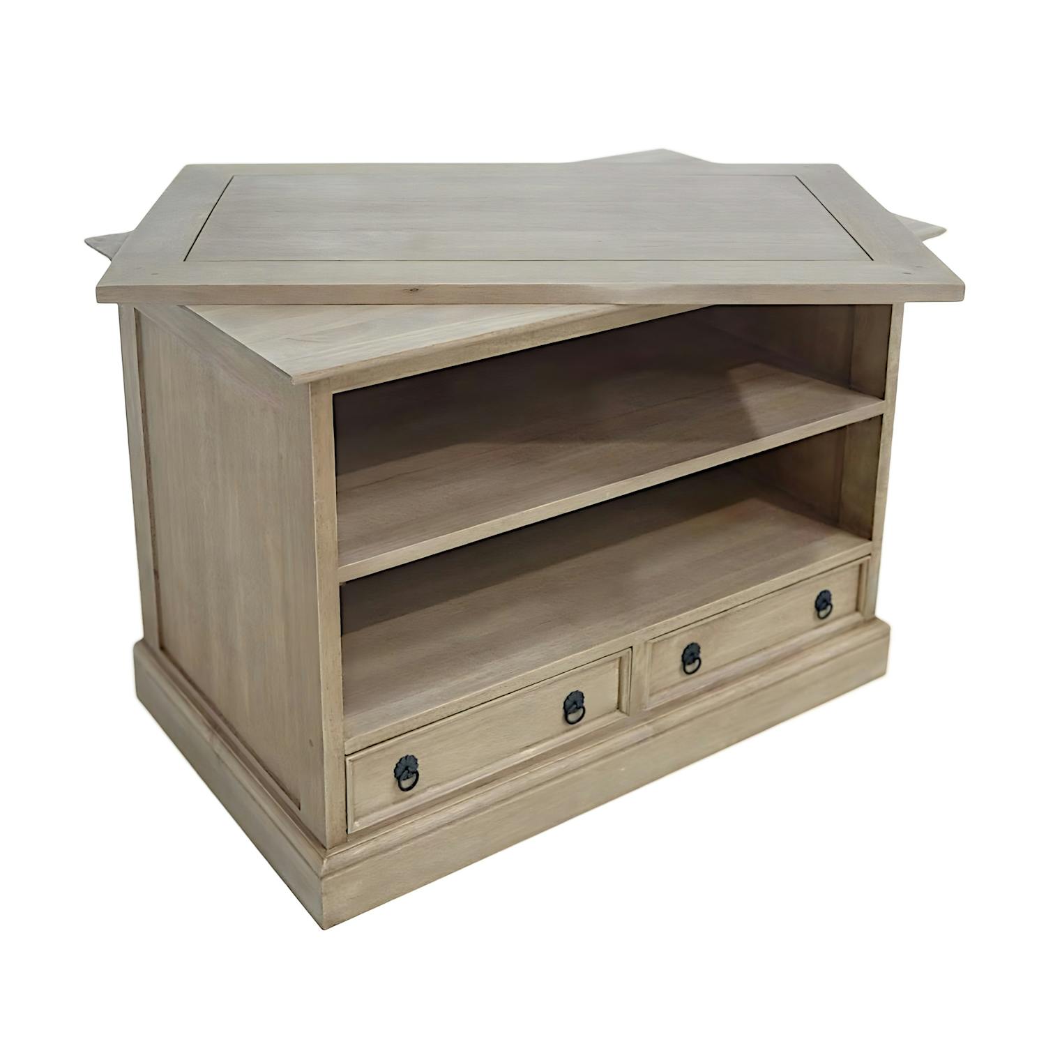 Meuble TV Hévéa plateau tournant, 2 tiroirs, 2 niches 83x50x62cm TRADITION