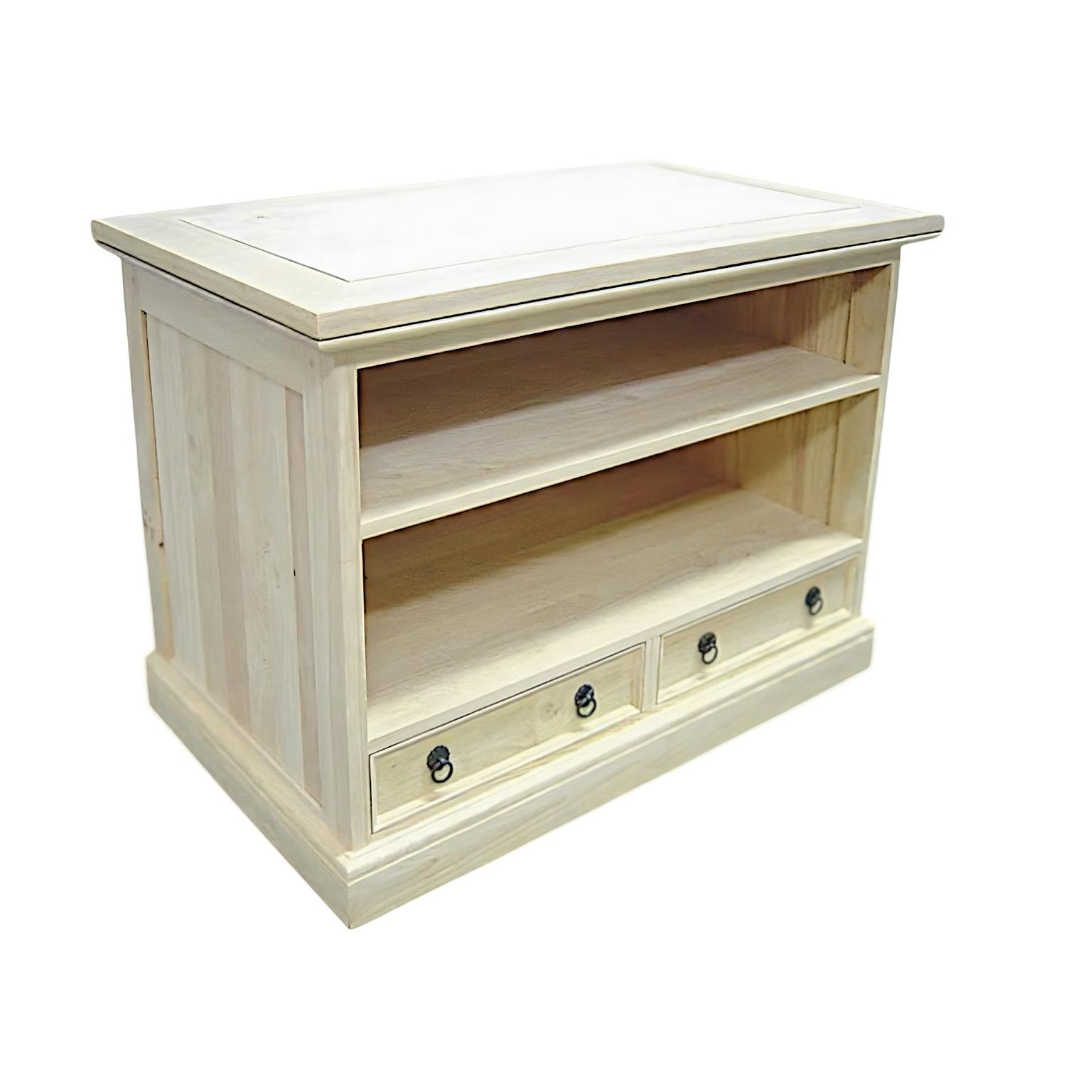 Meuble TV Hévéa plateau tournant, 2 tiroirs, 2 niches 83x50x62cm TRADITION