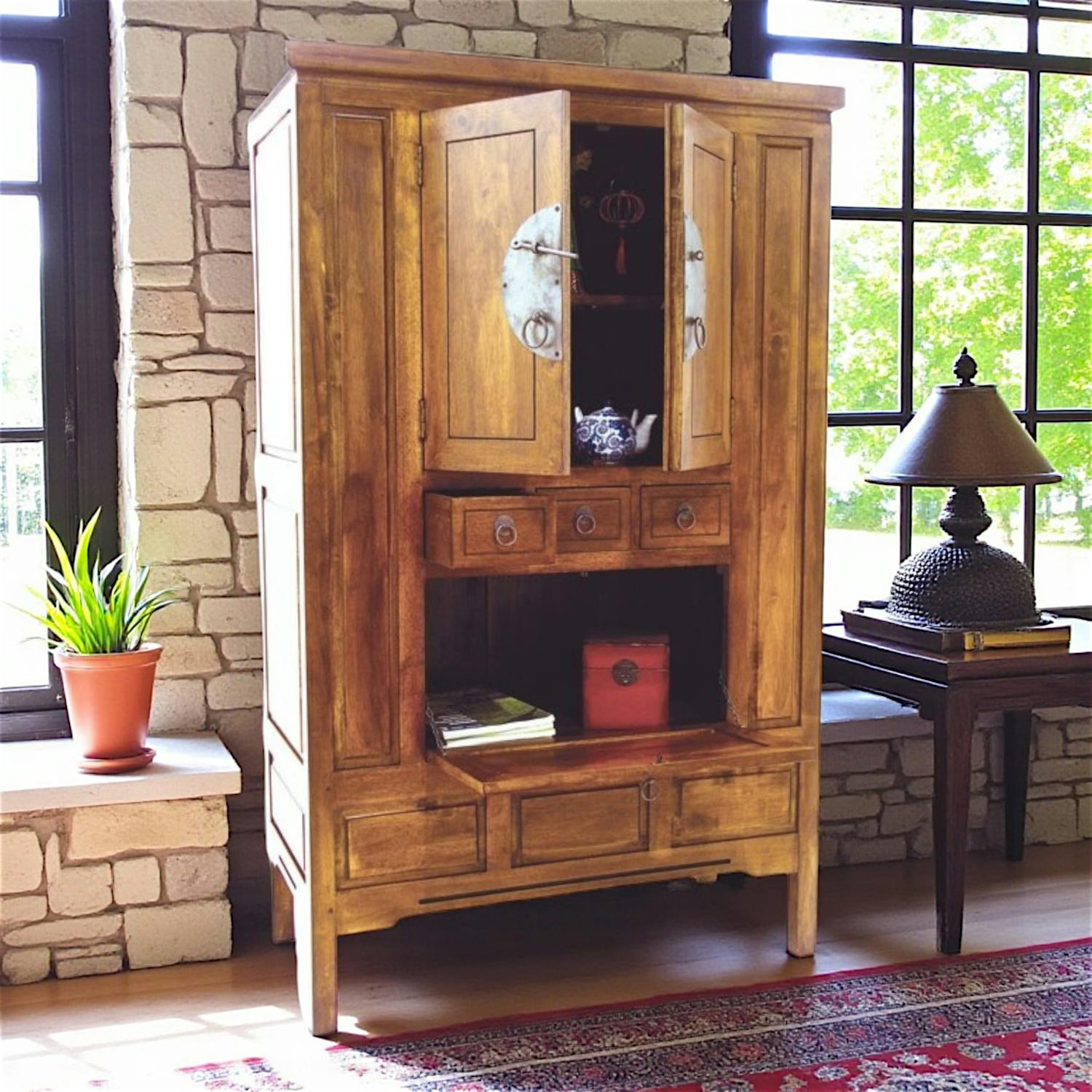 Meuble bar en bois massif - Style chinois