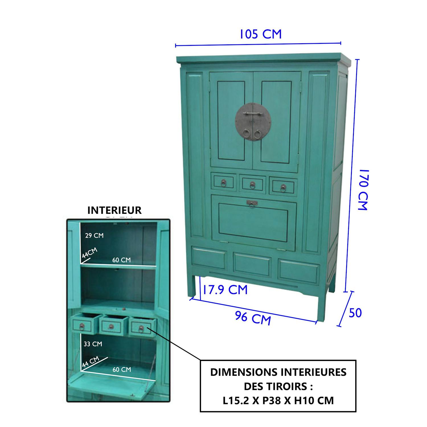 Placard Bar chinois Hévéa massif 170cm MAORI
