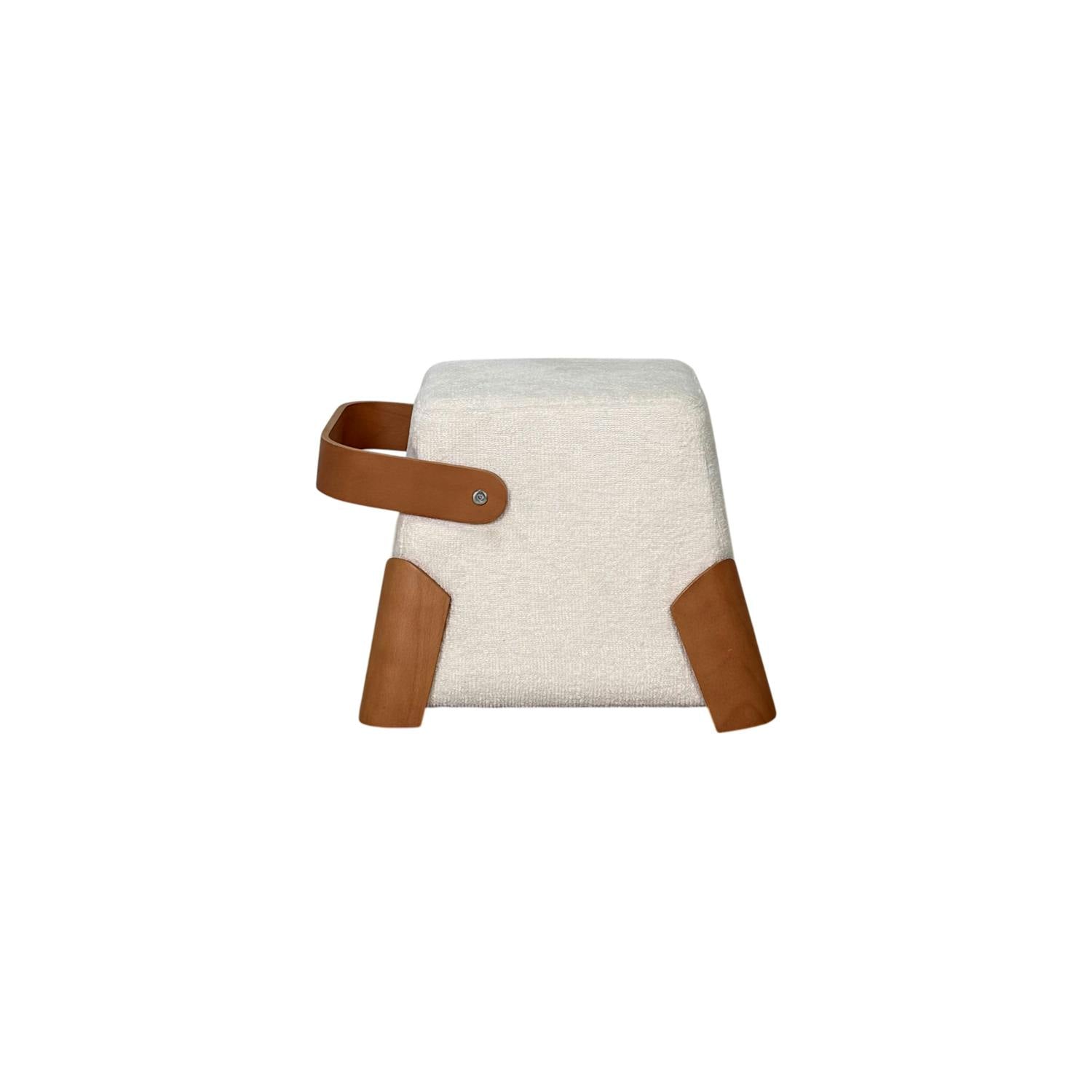 Pouf design blanc avec poignée en bois IENA