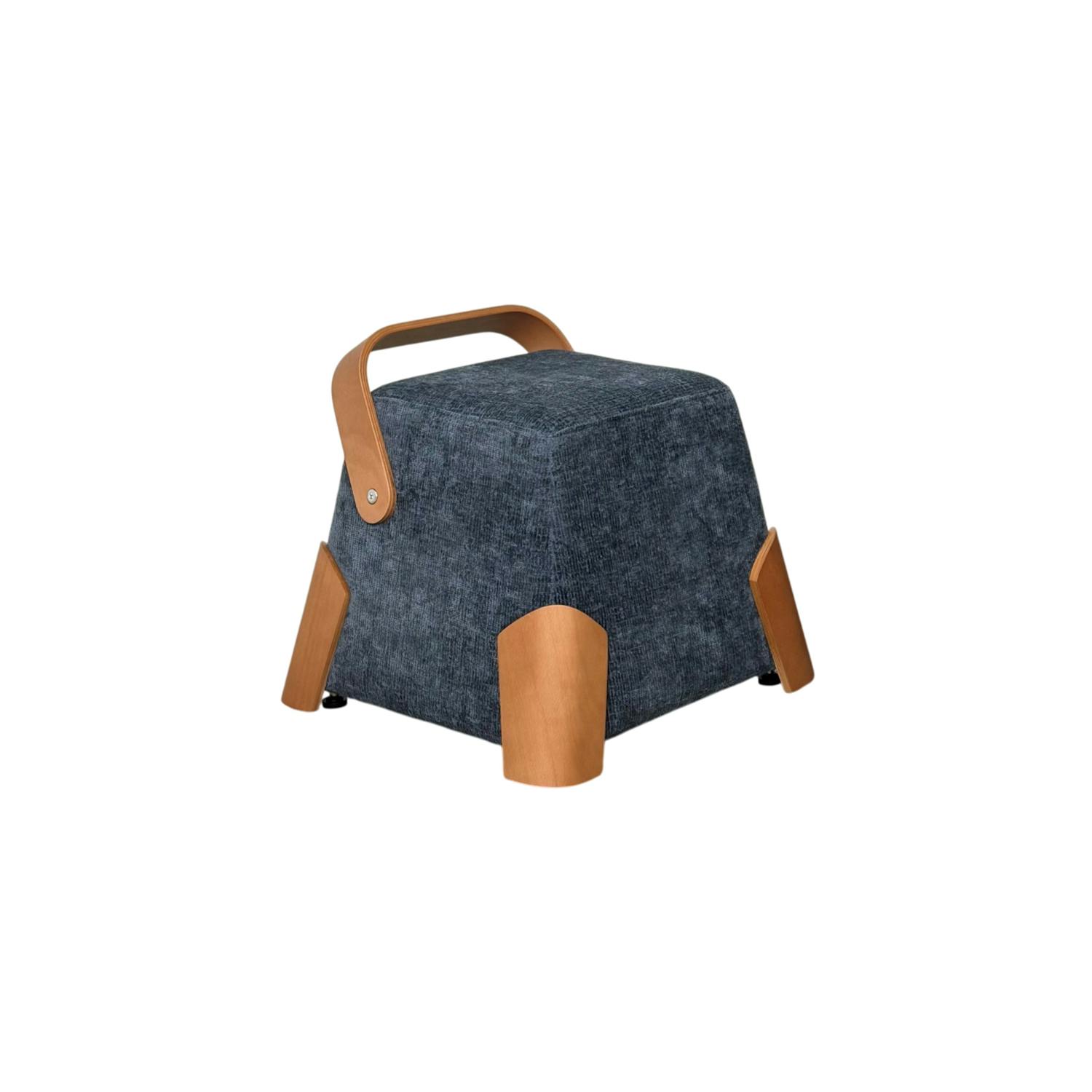 Pouf design blanc avec poignée en bois IENA
