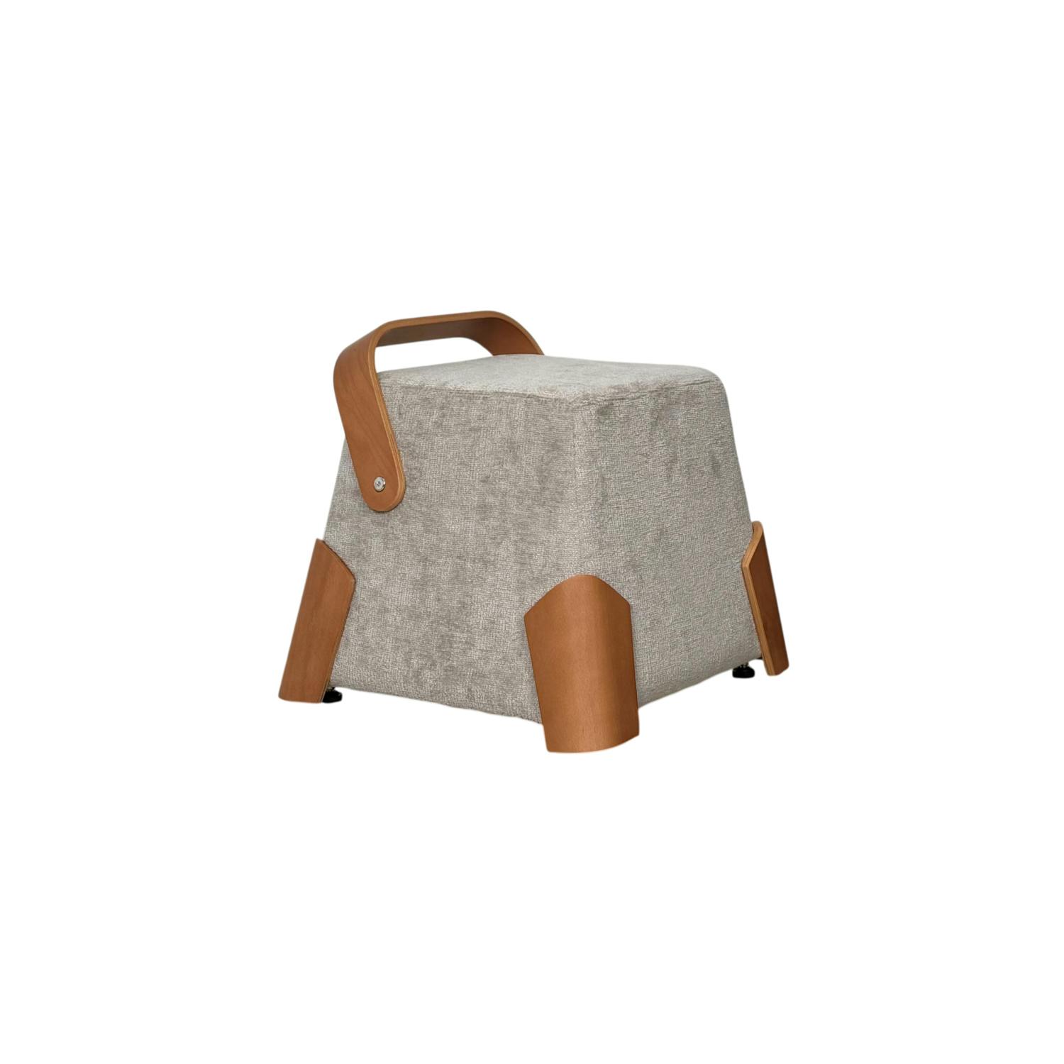 Pouf design blanc avec poignée en bois IENA