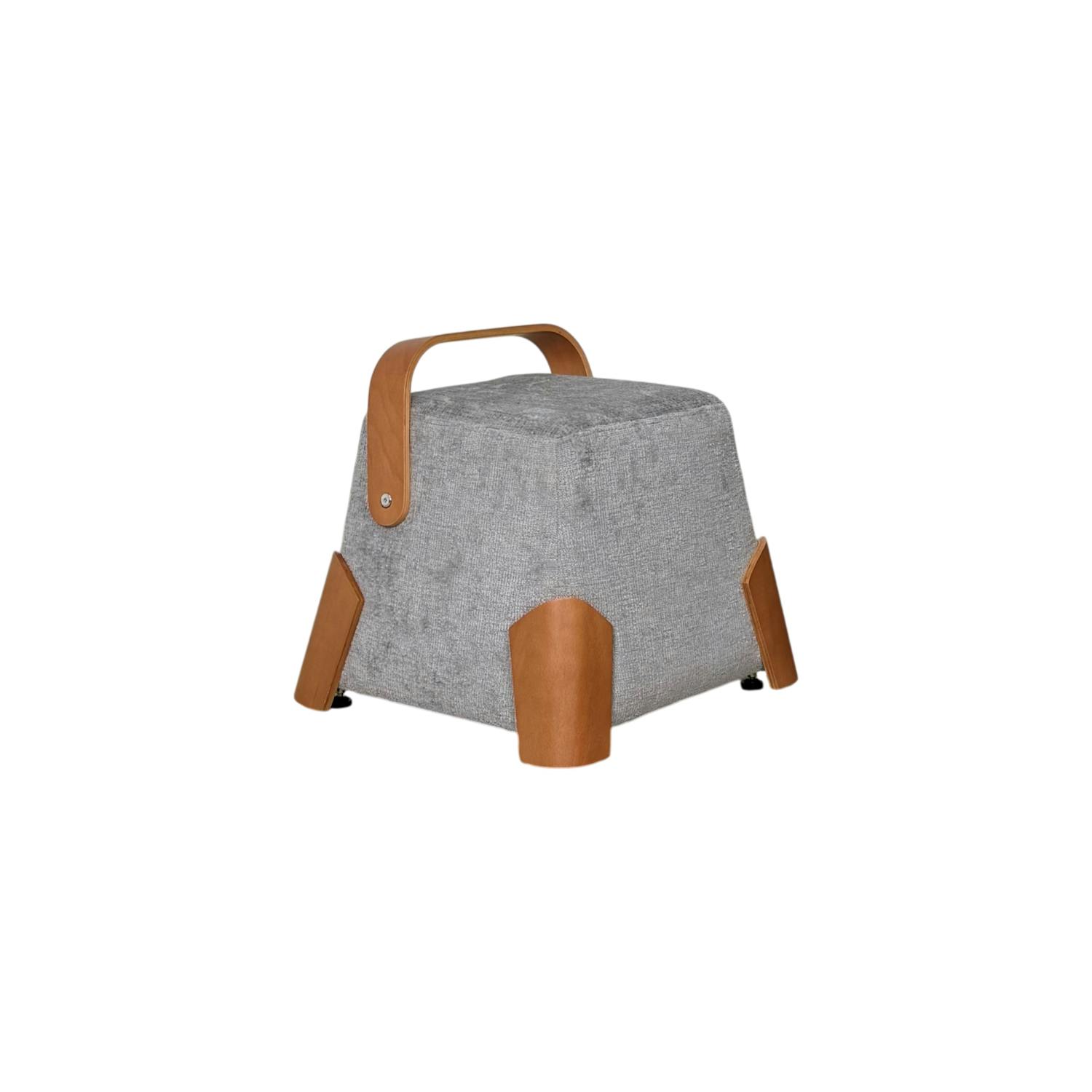 Pouf design blanc avec poignée en bois IENA