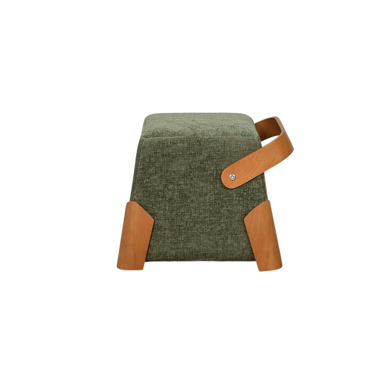 Pouf design blanc avec poignée en bois IENA