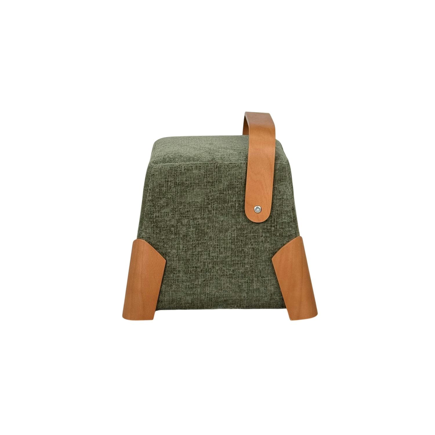 Pouf design blanc avec poignée en bois IENA