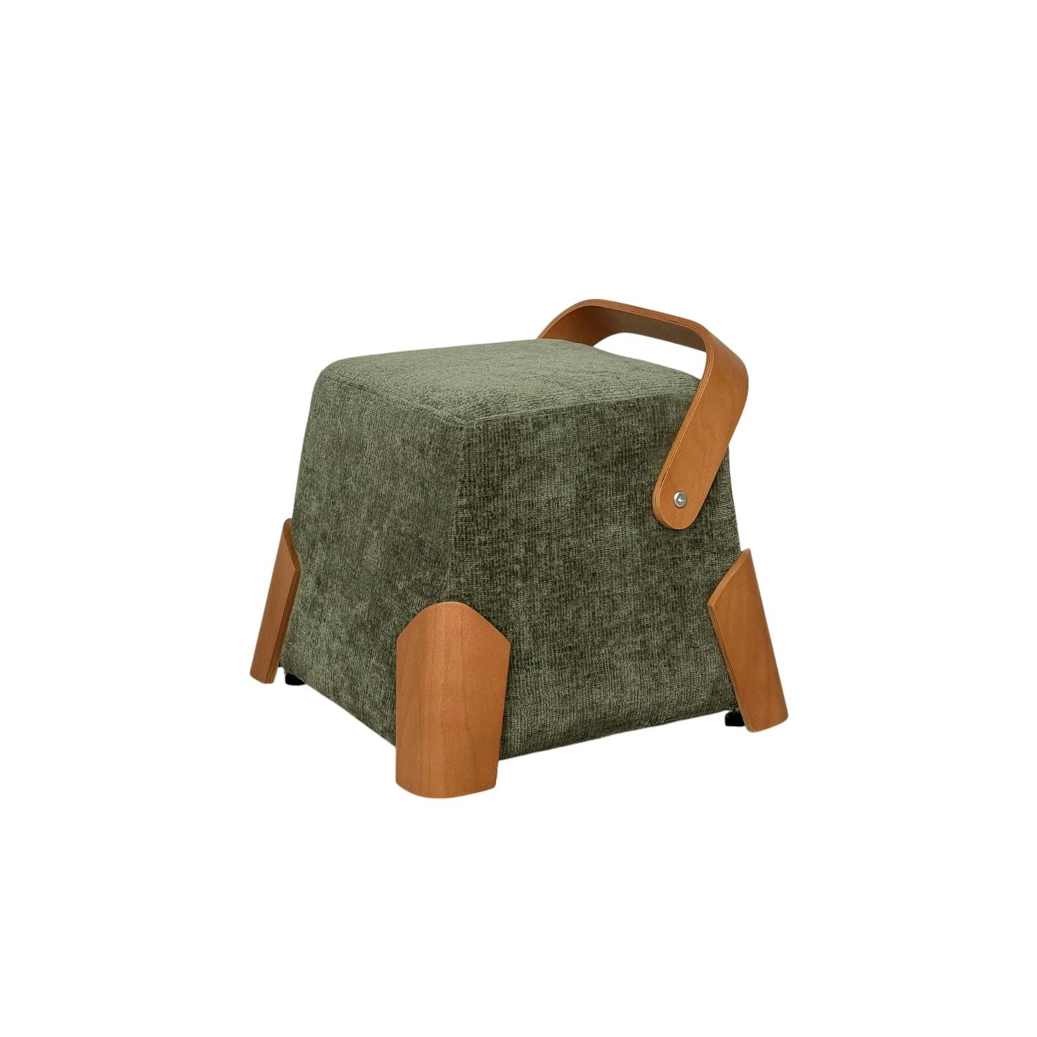 Pouf design blanc avec poignée en bois IENA