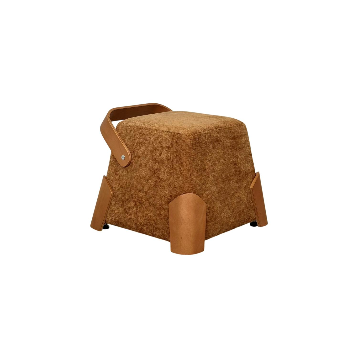 Pouf design blanc avec poignée en bois IENA