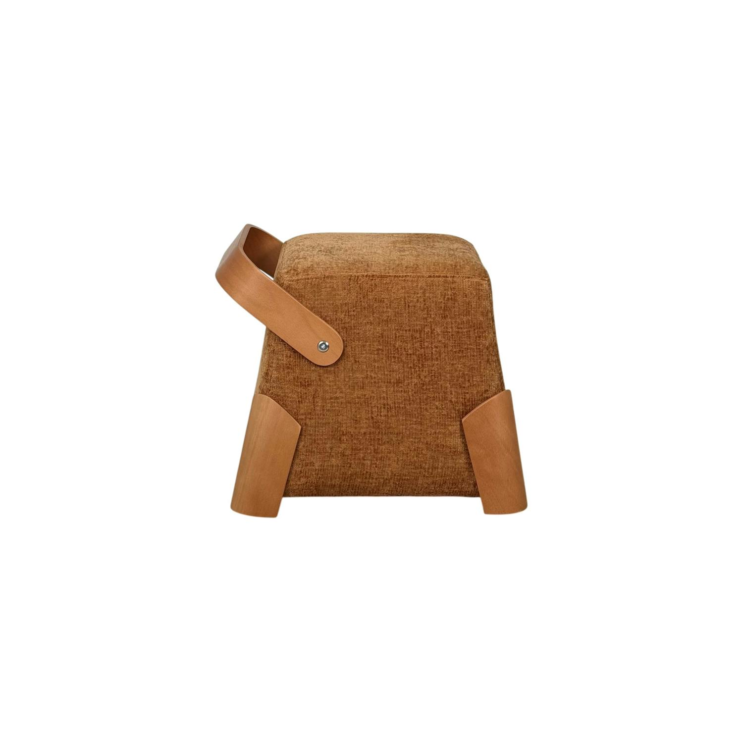 Pouf design blanc avec poignée en bois IENA