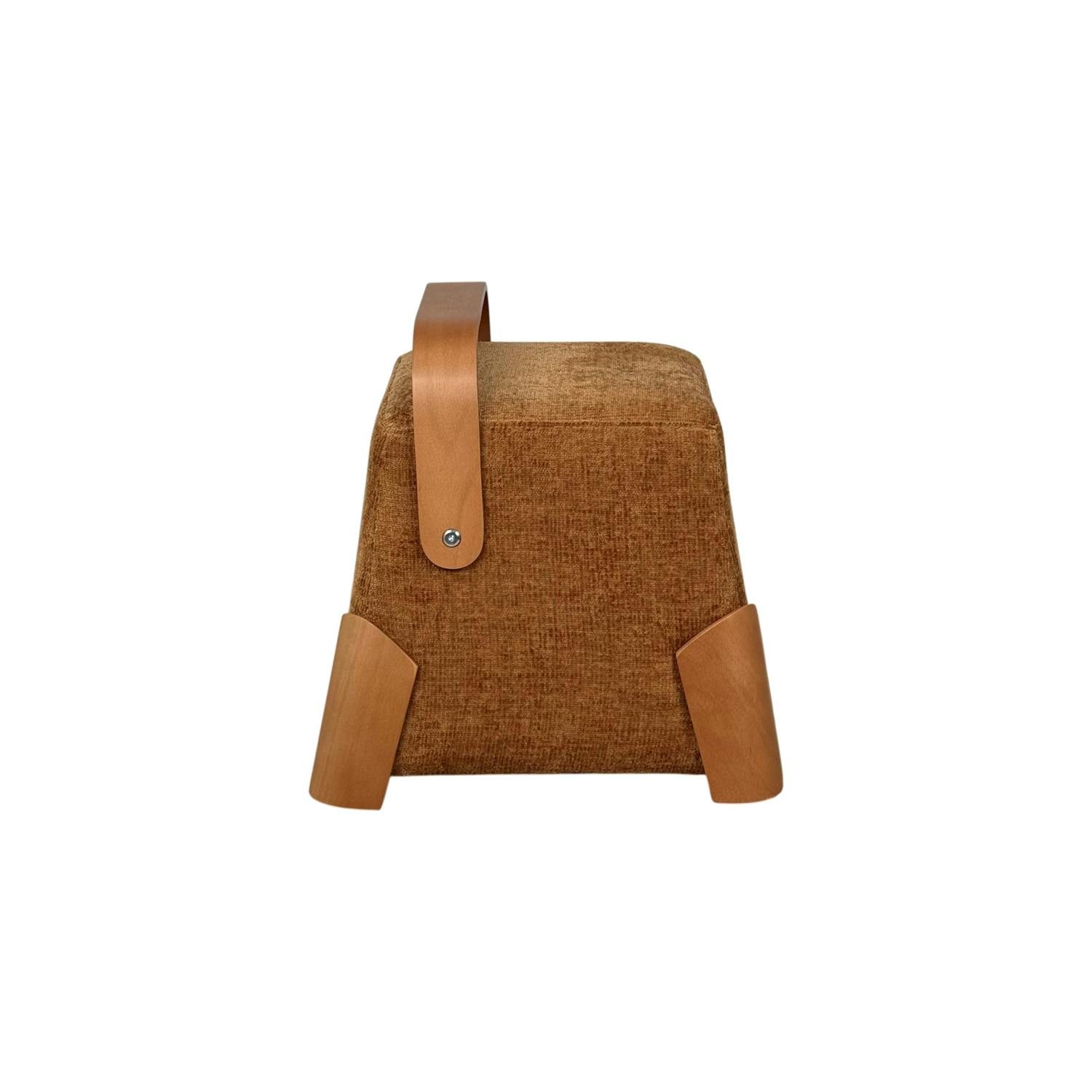 Pouf design blanc avec poignée en bois IENA