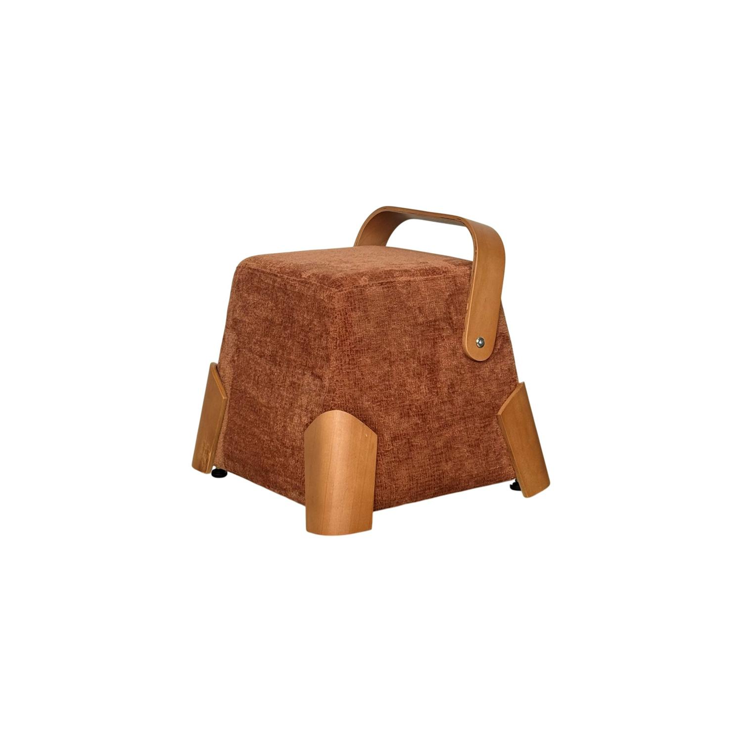 Pouf design blanc avec poignée en bois IENA