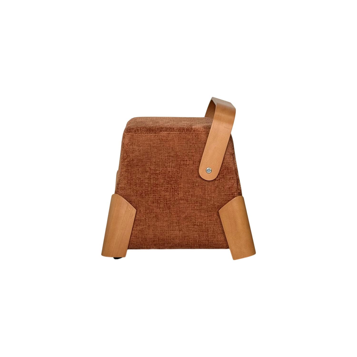 Pouf design blanc avec poignée en bois IENA