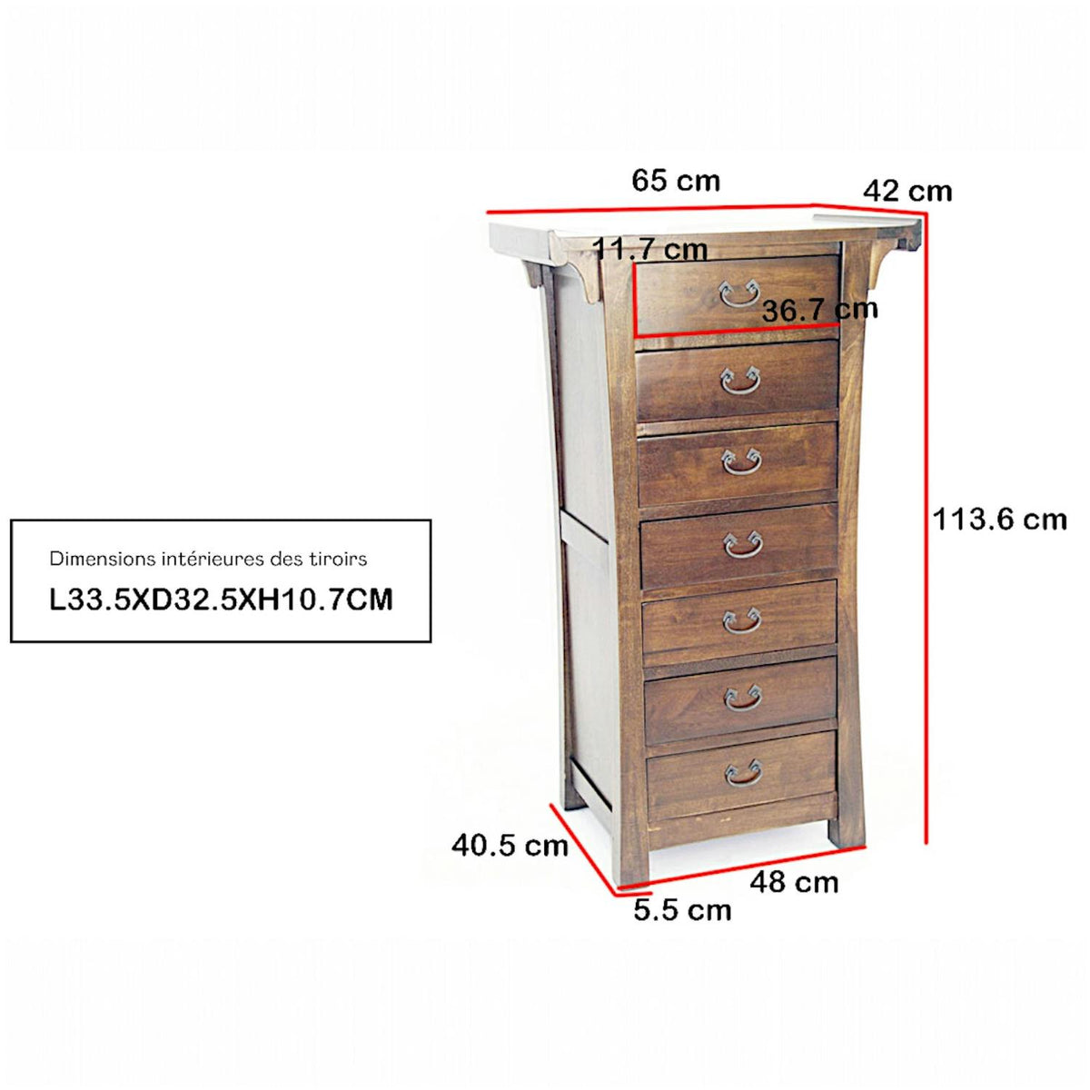 Semainier meuble bois massif style colonial MAORI