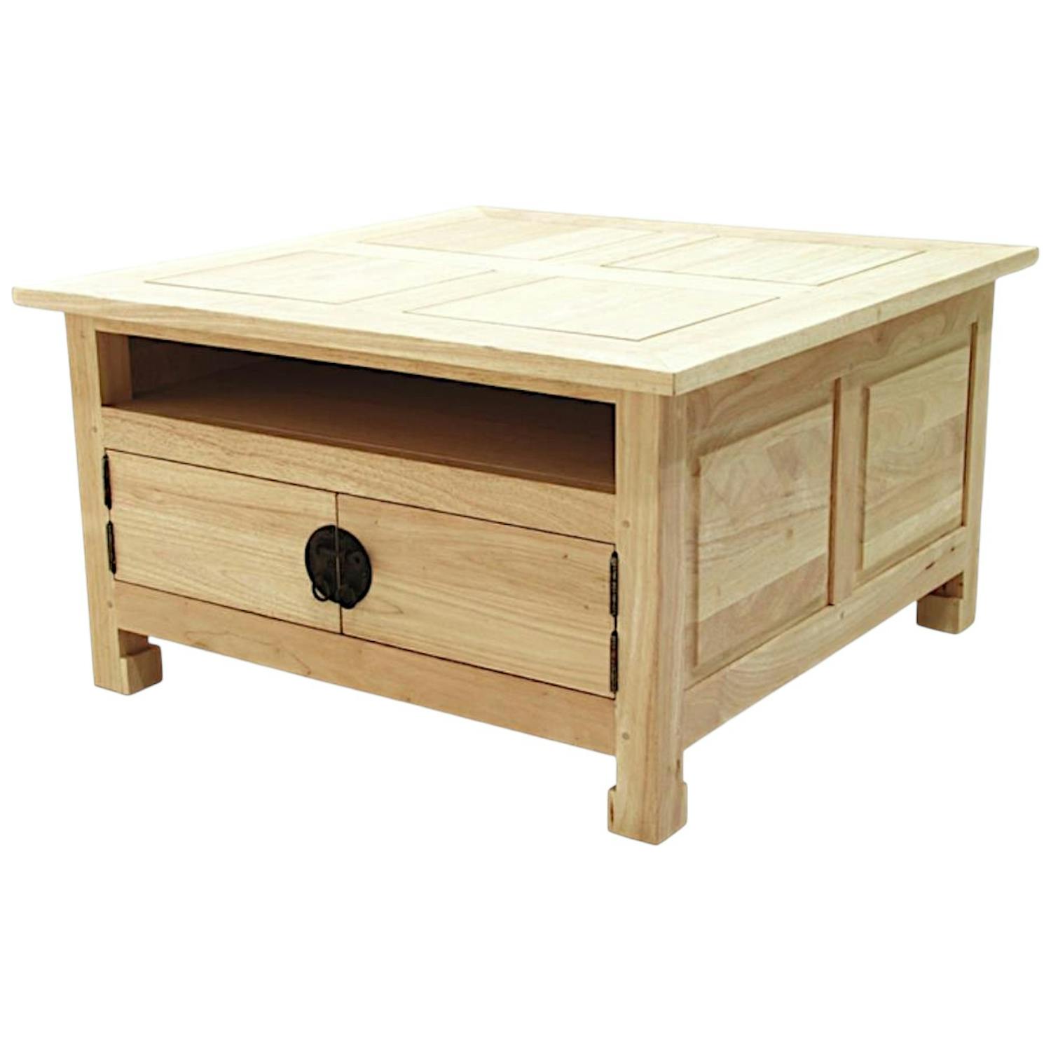 Table basse carrée 4 portes hévéa 80x80x45cm MAORI