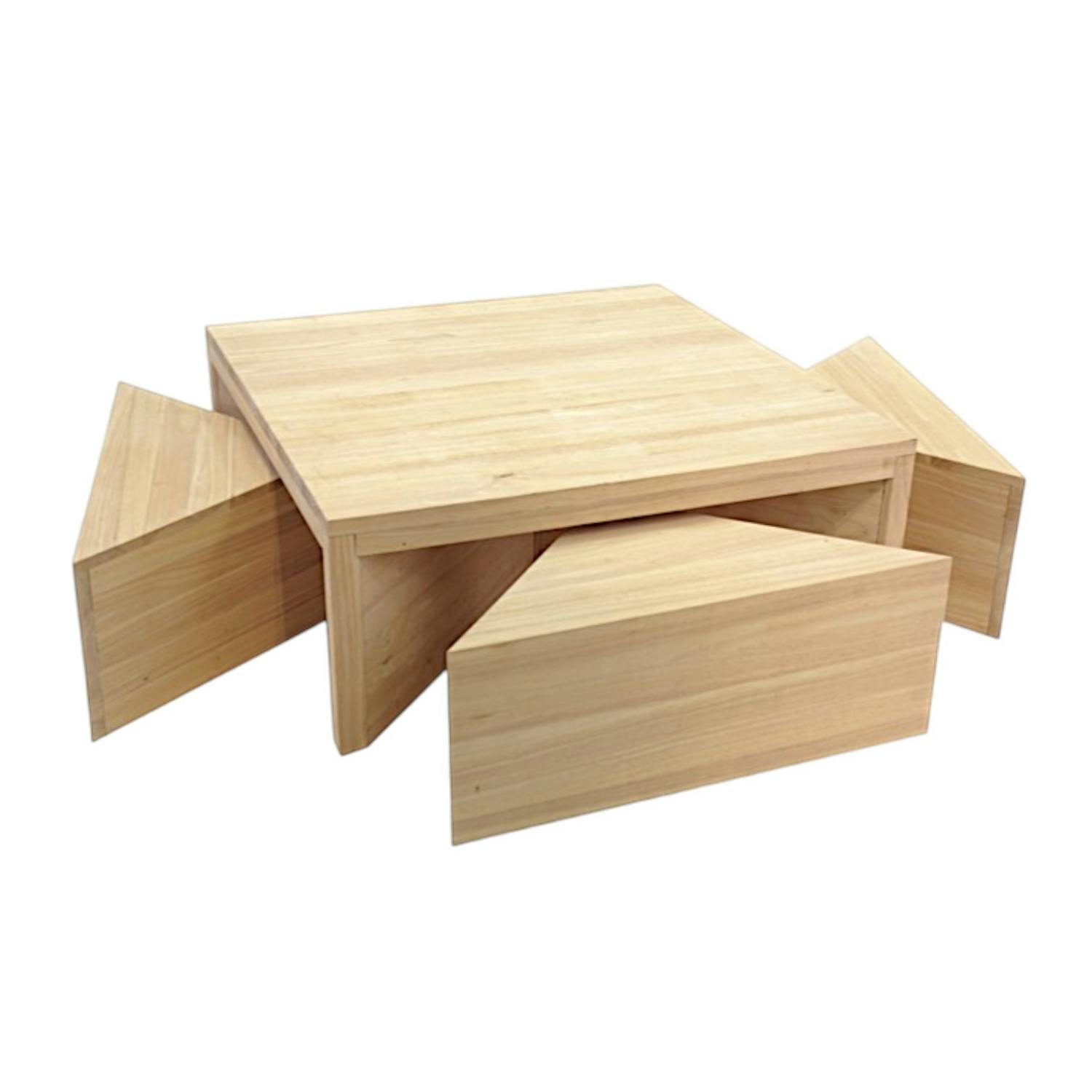 Table basse carrée hévéa + 4 tabourets 110cm OLGA