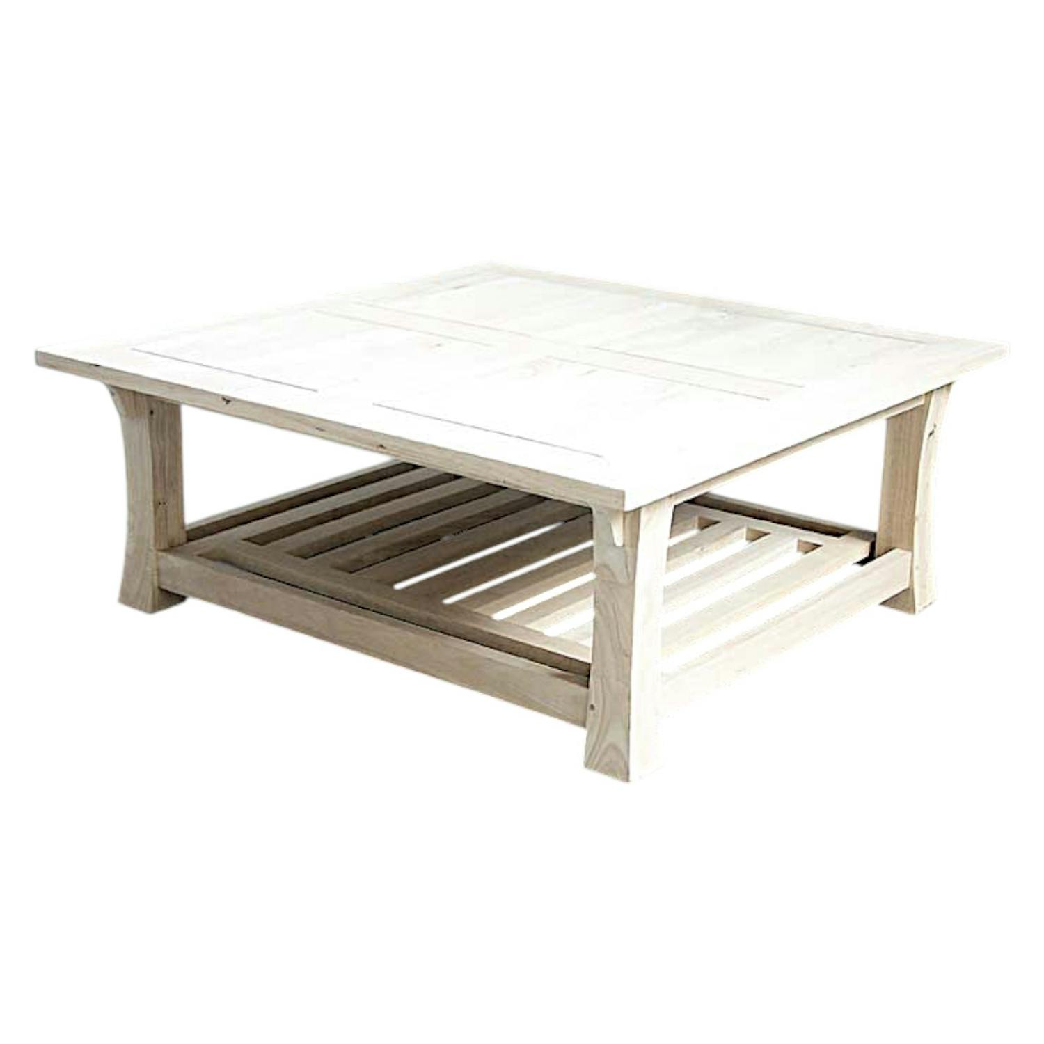 Table basse Chinoise Hévéa double plateaux - dont un ajouré - et pieds galbés 100x100x40cm MAORI