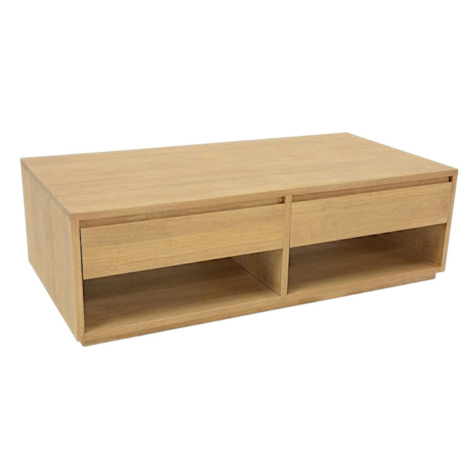 Table basse Hévéa 2 tiroirs traversants, 2 niches basses sous tiroirs 120x60x40cm BALTIC