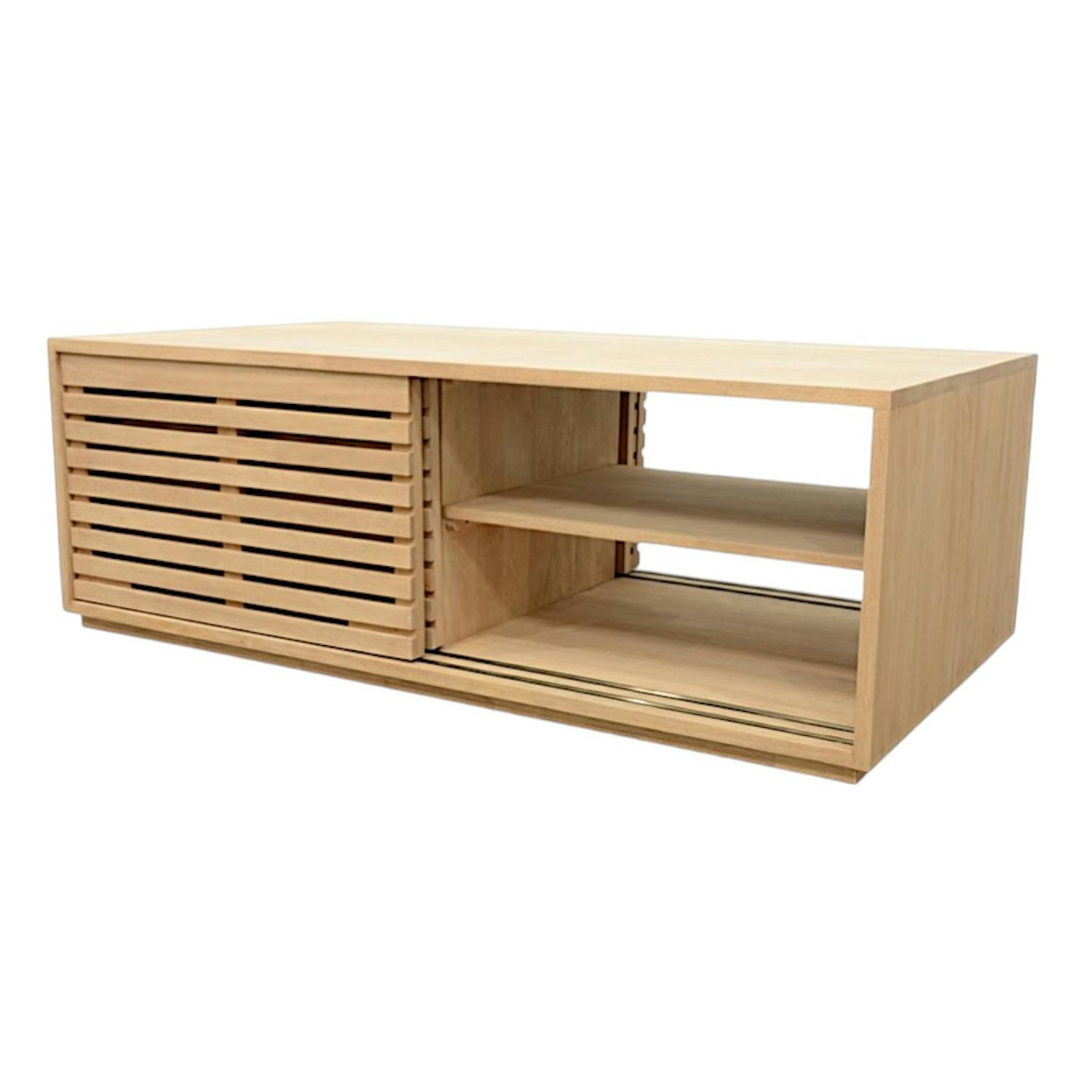 Table basse Hévéa 4 portes coulissantes Persiennes 130x70x45cm NEW ORLEANS