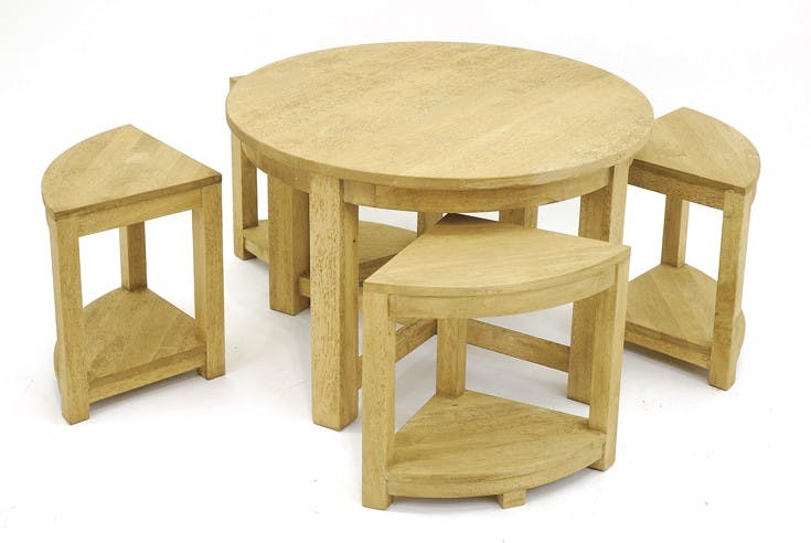 Table basse hévéa D76cm + 4 tabourets MAORI