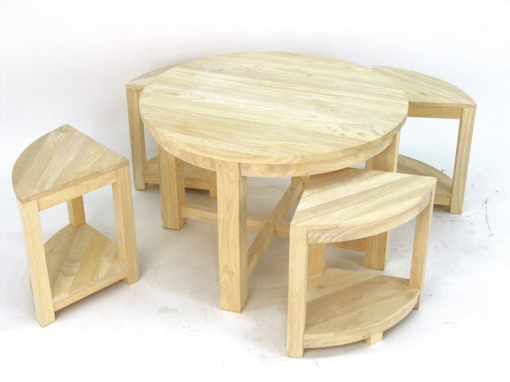 Table basse hévéa D76cm + 4 tabourets MAORI
