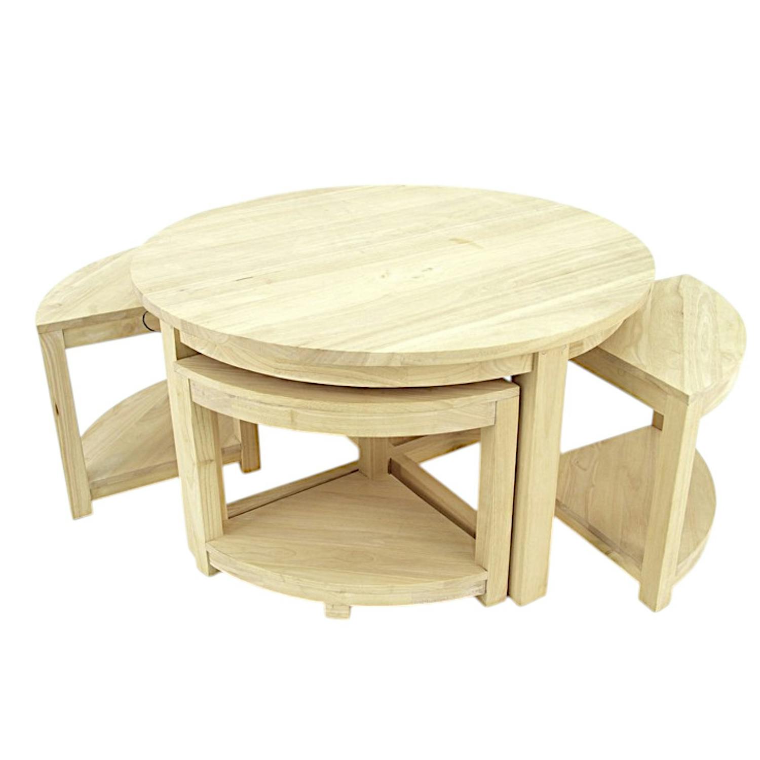 Table basse hévéa D90cm + 4 tabourets MAORI