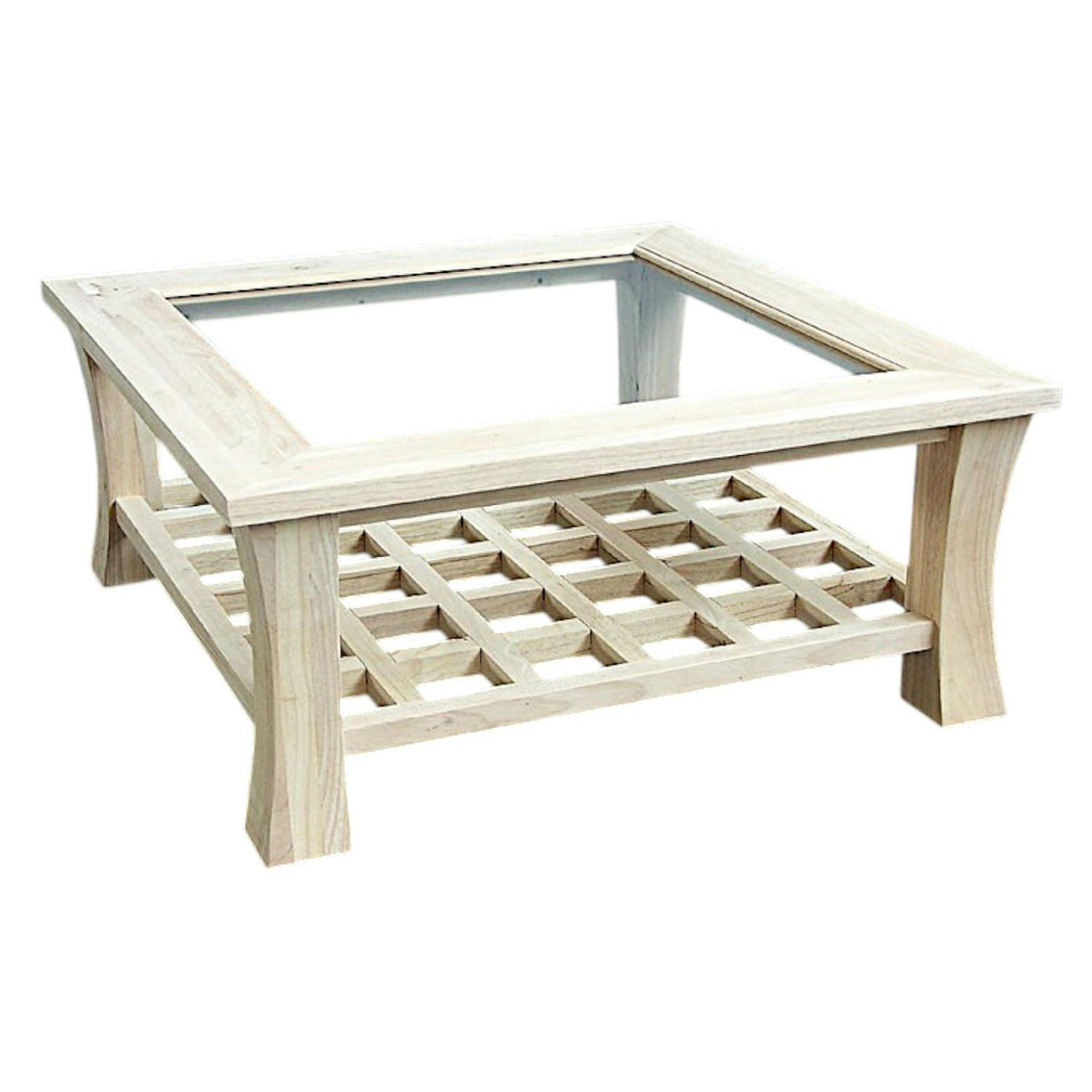 Table basse hévéa vitrée 80x80cm MAORI
