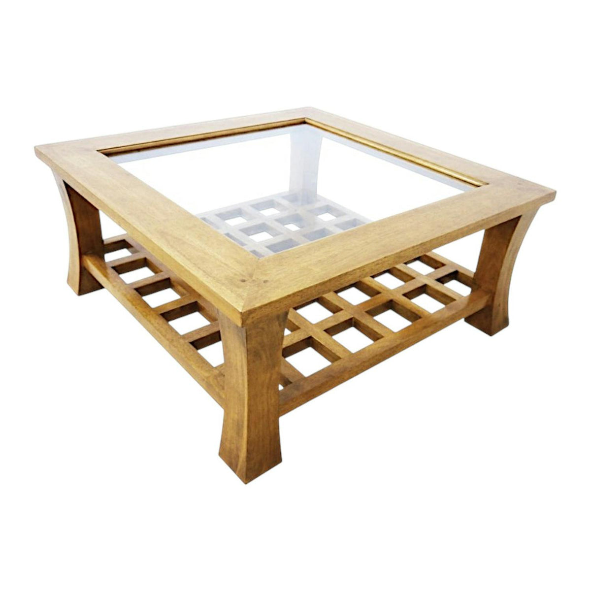 Table basse hévéa vitrée 80x80cm MAORI