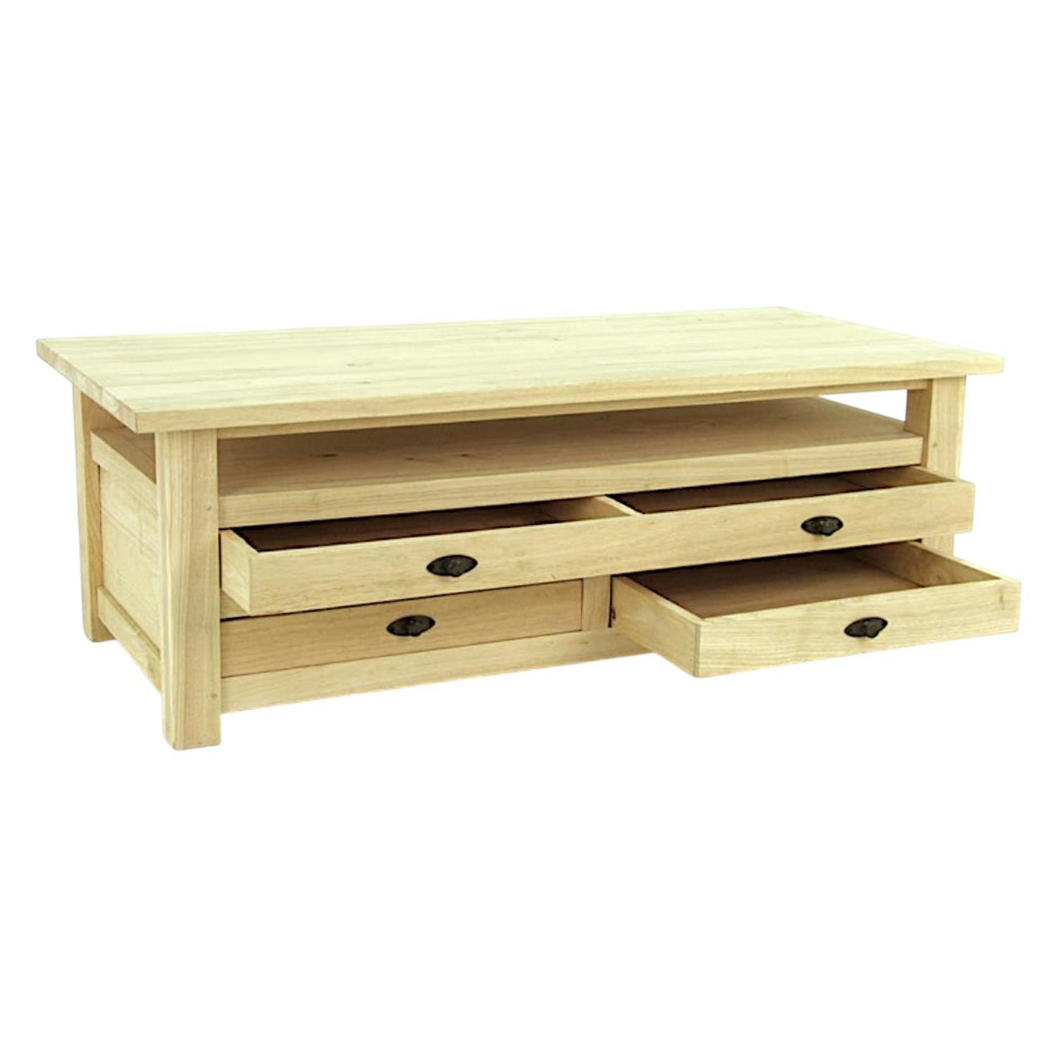 Table basse rectangle 3 tiroirs hévéa 125x58x43cm TRADITION