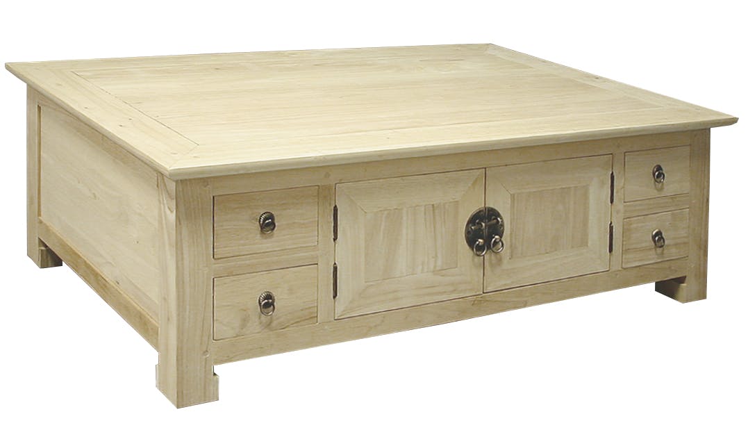 Table basse rectangle avec 4 portes et 8 tiroirs 120x70x40cm MAORI