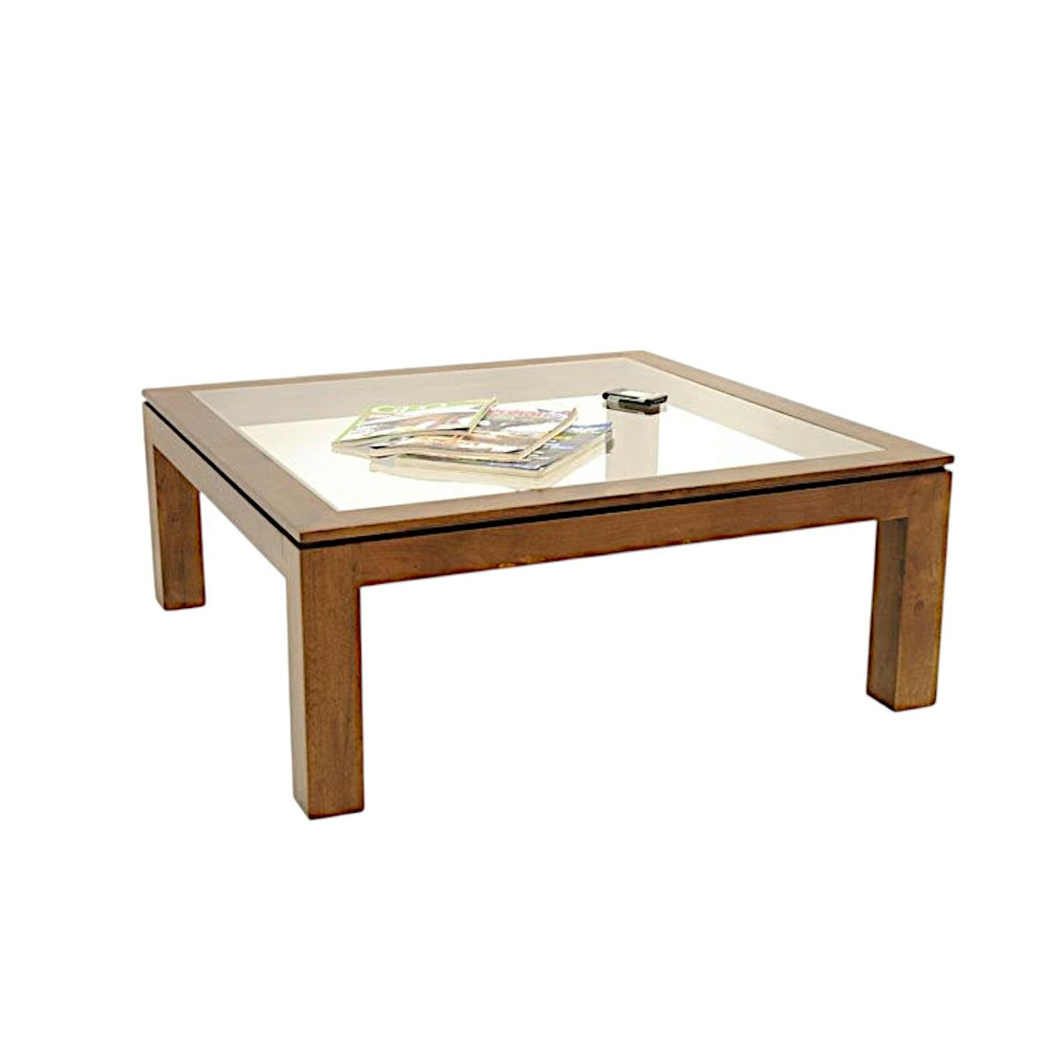 Table basse vitrée hévéa 100X100cm HELENA