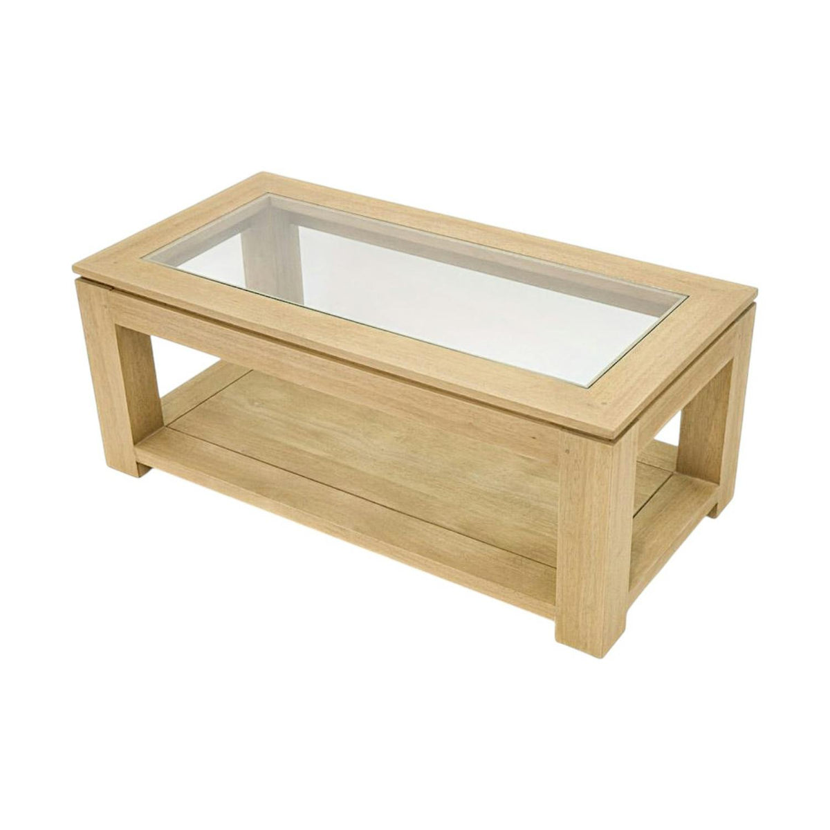 Table basse vitrée hévéa 100X50cm HELENA