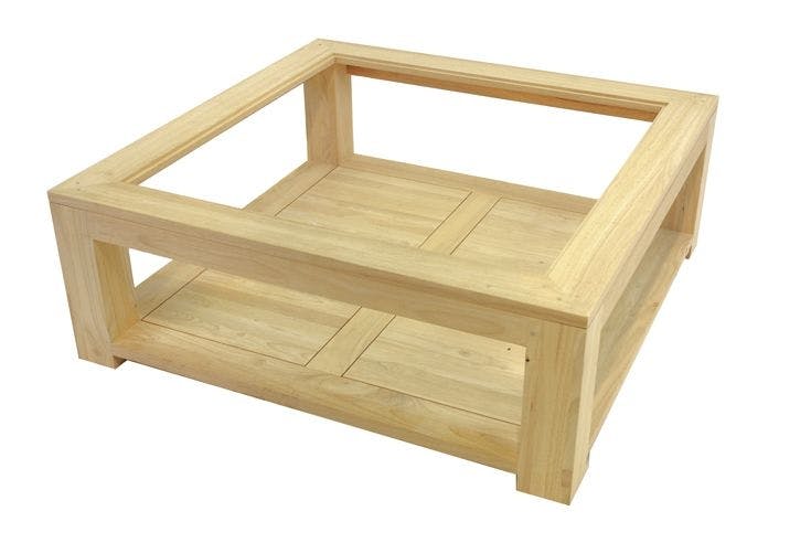 Table basse vitrée hévéa 110X110cm HELENA