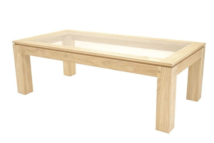 Table basse vitrée hévéa 120X60cm HELENA