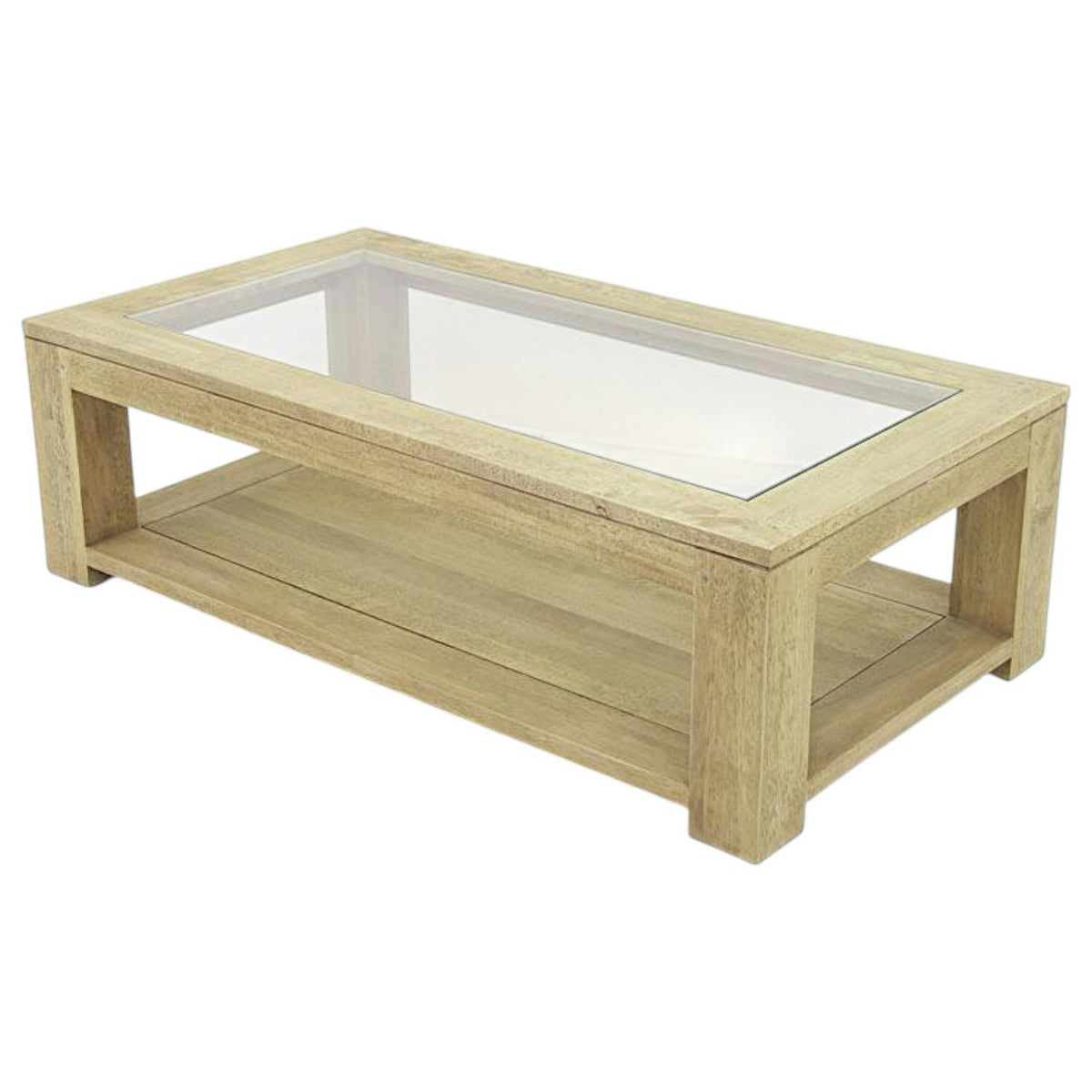 Table basse vitrée hévéa 130X70cm HELENA