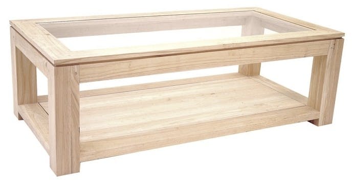 Table basse vitrée hévéa 2 plateaux 120X60cm HELENA