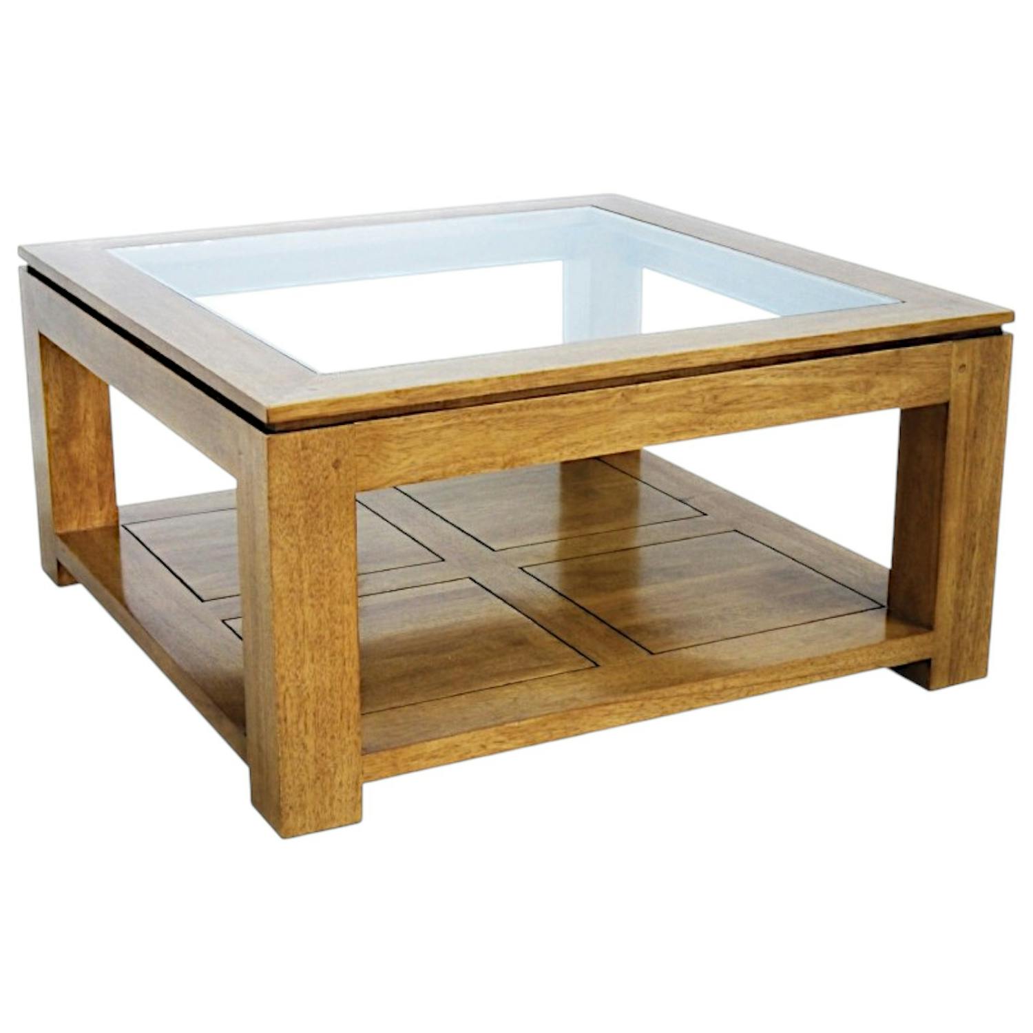 Table basse vitrée hévéa 80X80xm HELENA