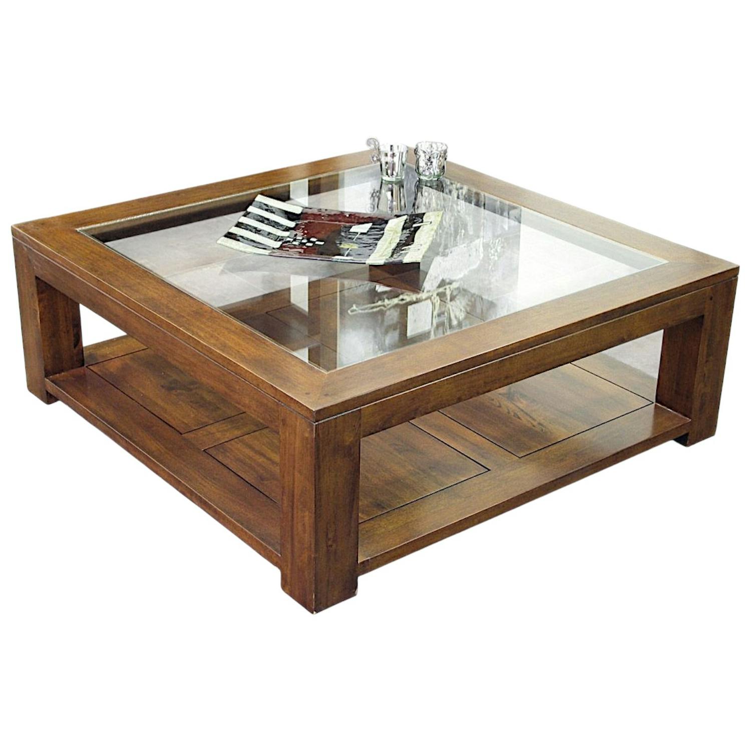 Table basse vitrée hévéa 80X80xm HELENA