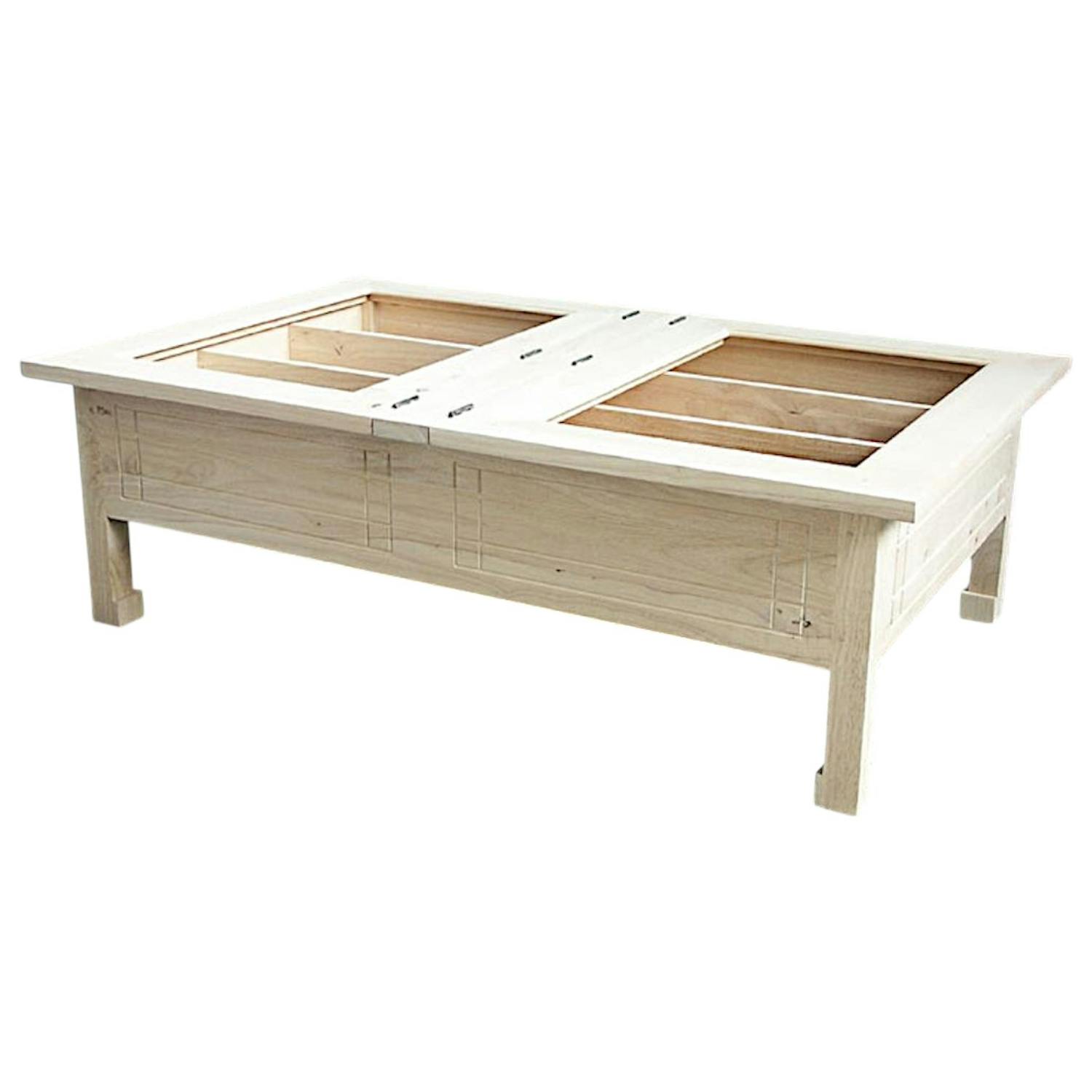 Table basse vitrée plateau ouvrant hévéa 125x80x40cm MAORI