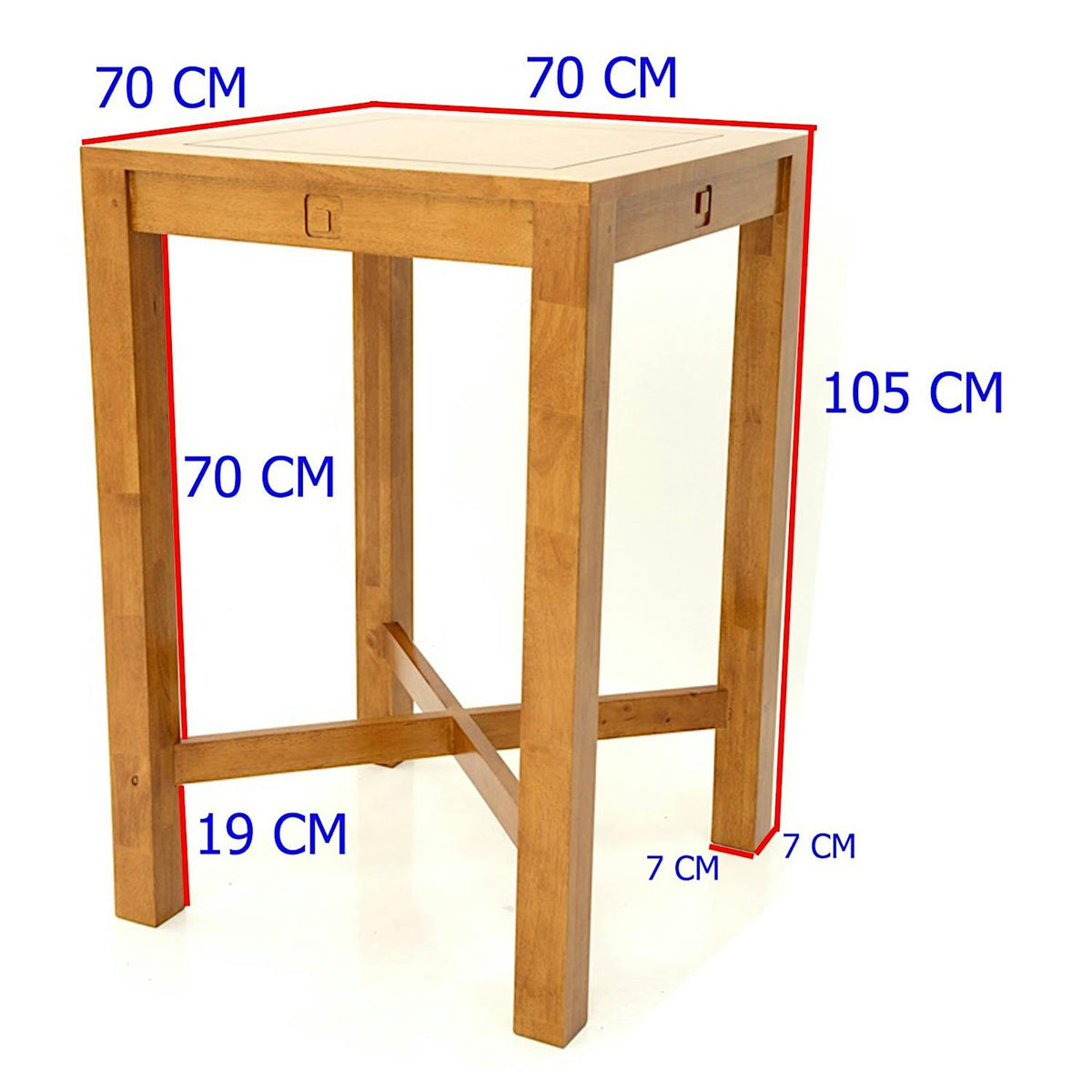 Table de bar carrée Hévéa 70x70x105cm TESSA