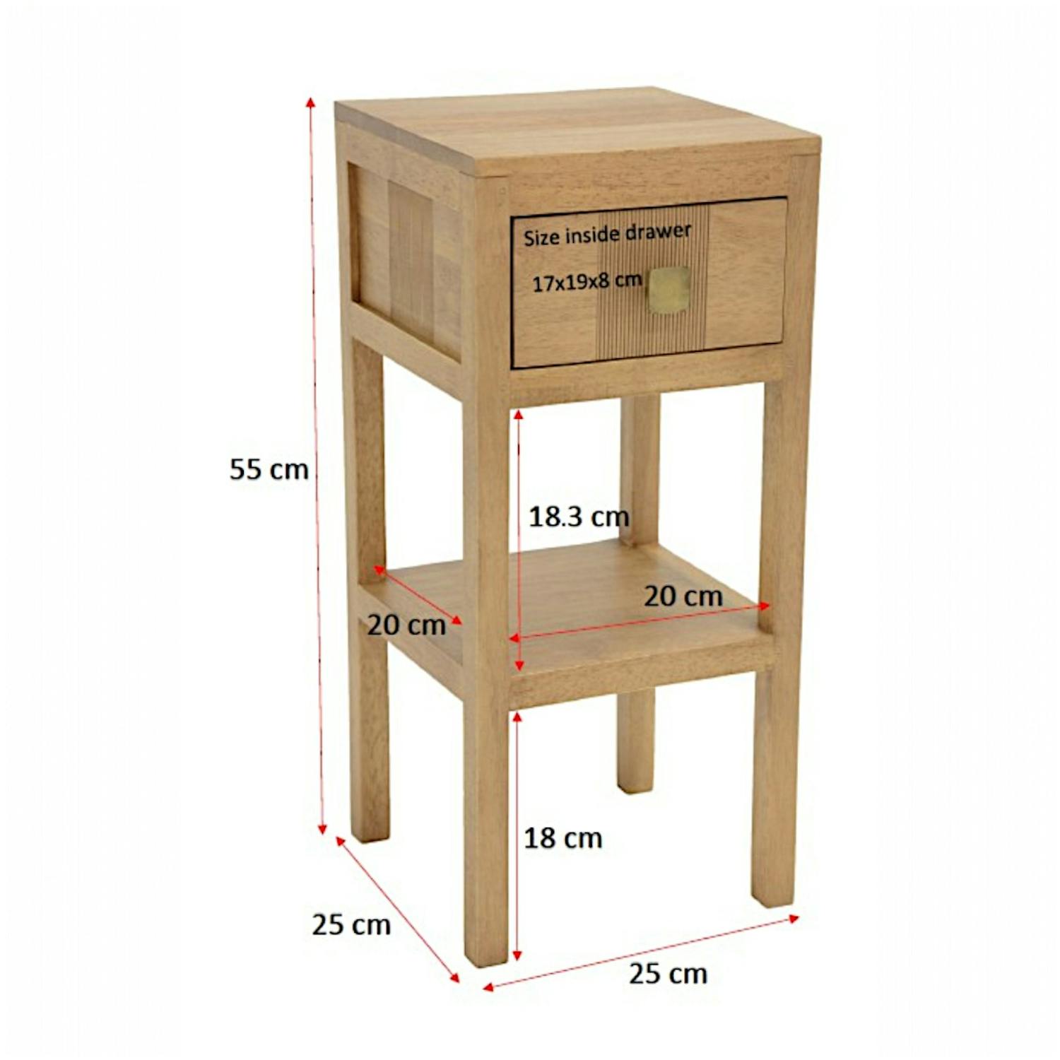 Table de chevet haute hévéa massif 1 tiroir 55cm GALA