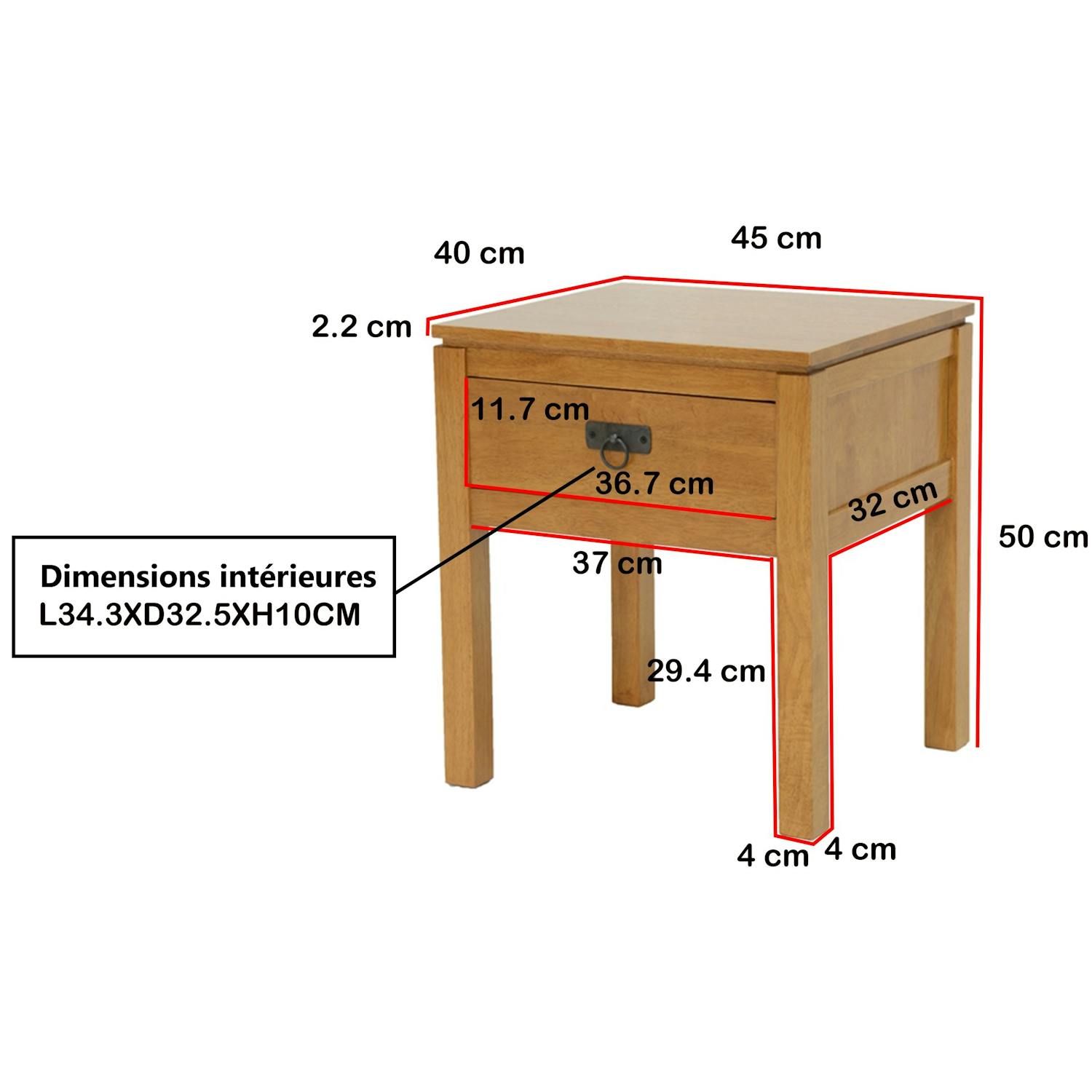 Table de Chevet Hévéa 1 tiroir 45x40x50cm HELENA