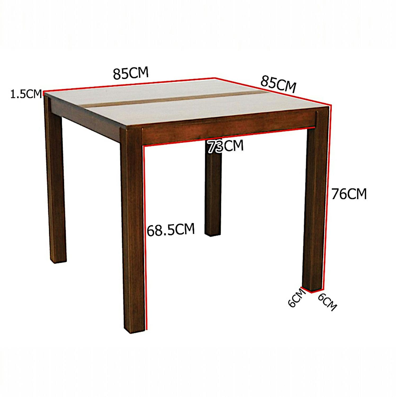Table de repas carrée Hévéa 85x85x76cm GALA