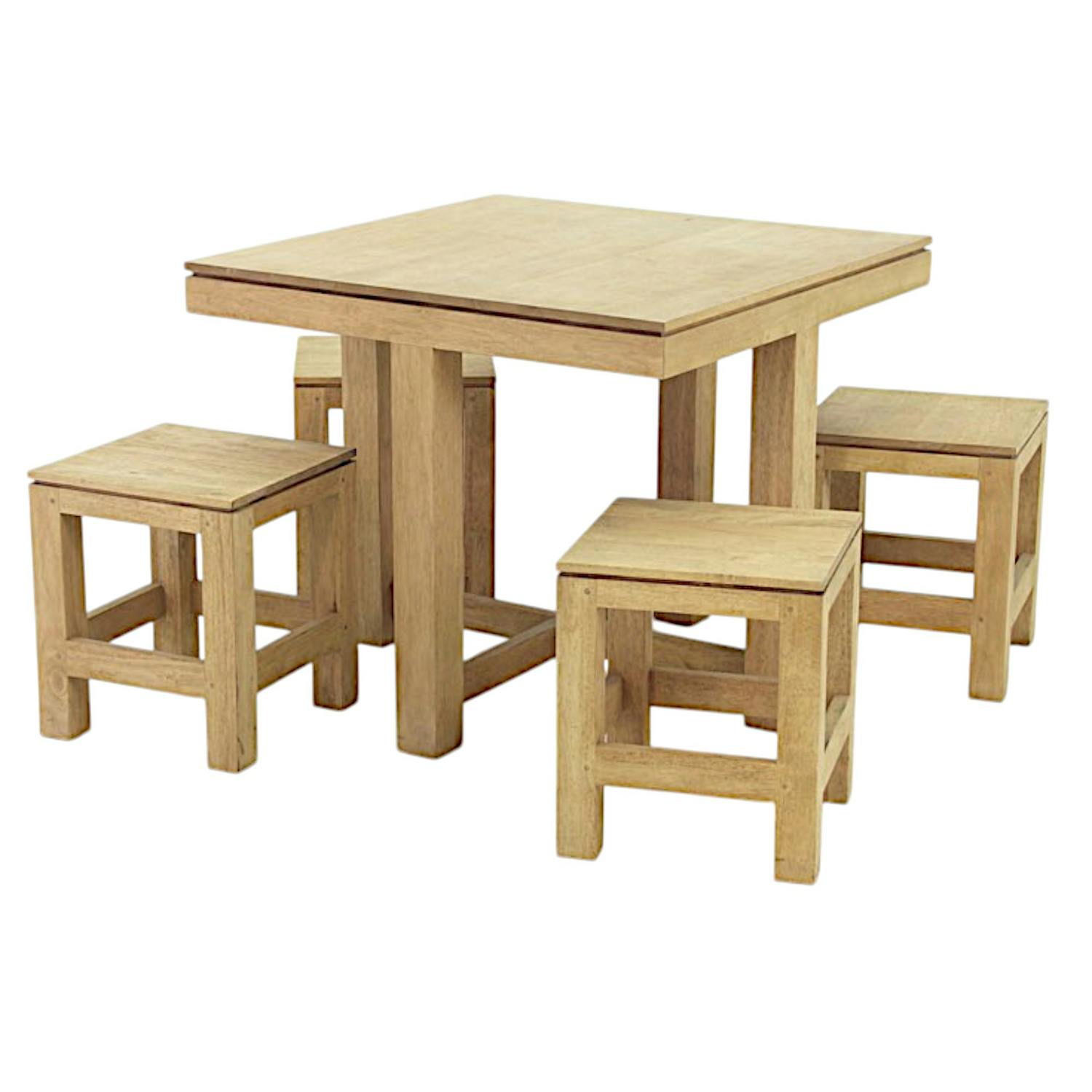 Table de repas Hévéa 90x90x76cm et ses 4 tabourets HELENA