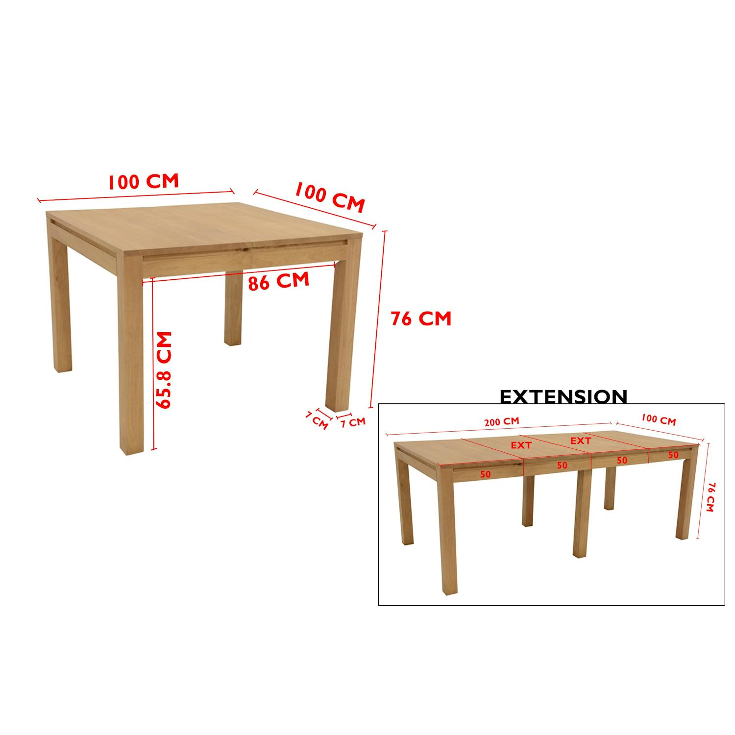 Table de repas Hévéa extensible 100/200x100x76cm OLGA