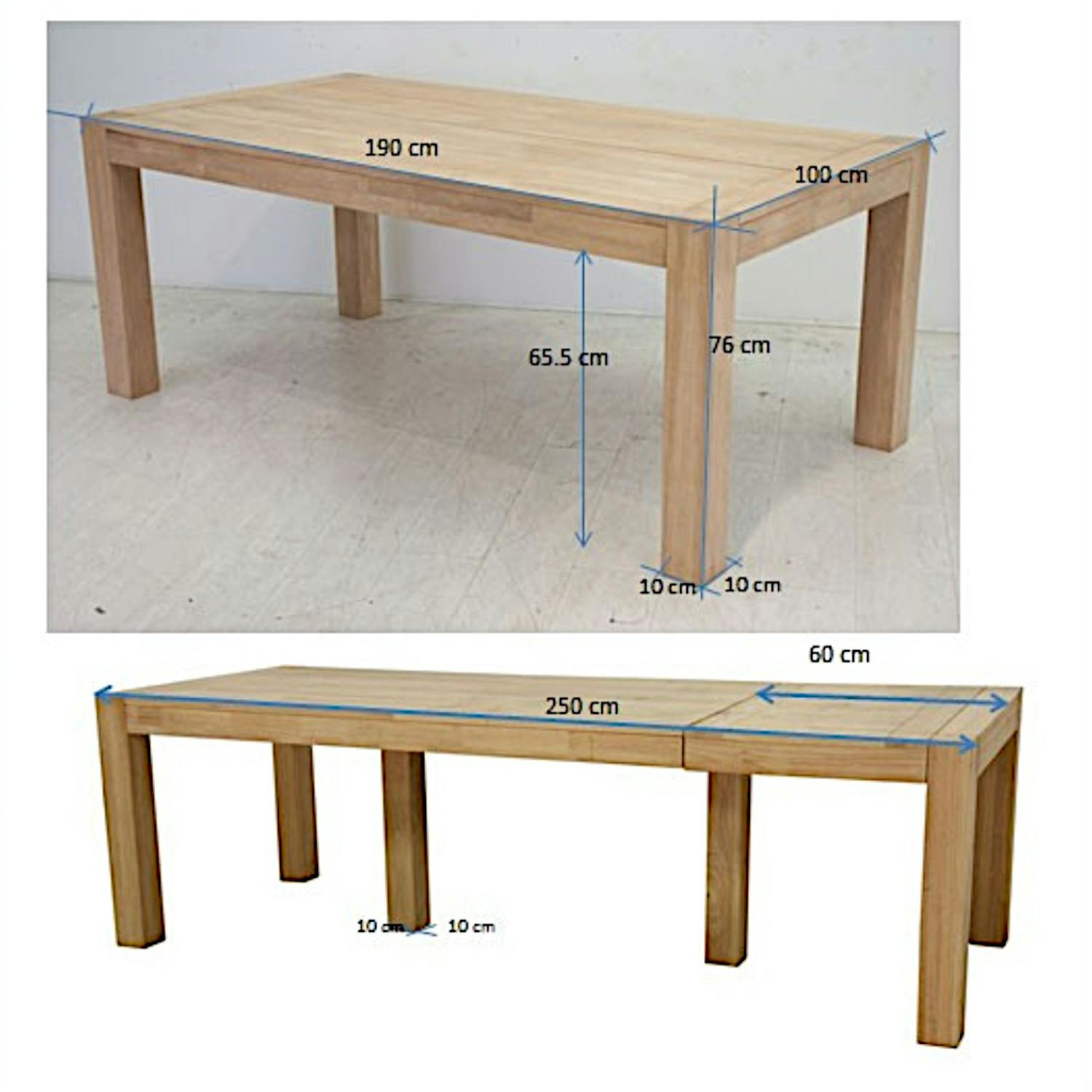 Table de repas Hévéa extensible 190/250x100x76cm ATTAN
