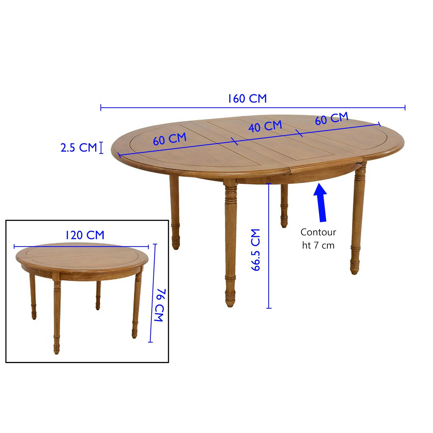 Table de repas Hévéa extensible D120x76cm /160x120x76cm TRADITION