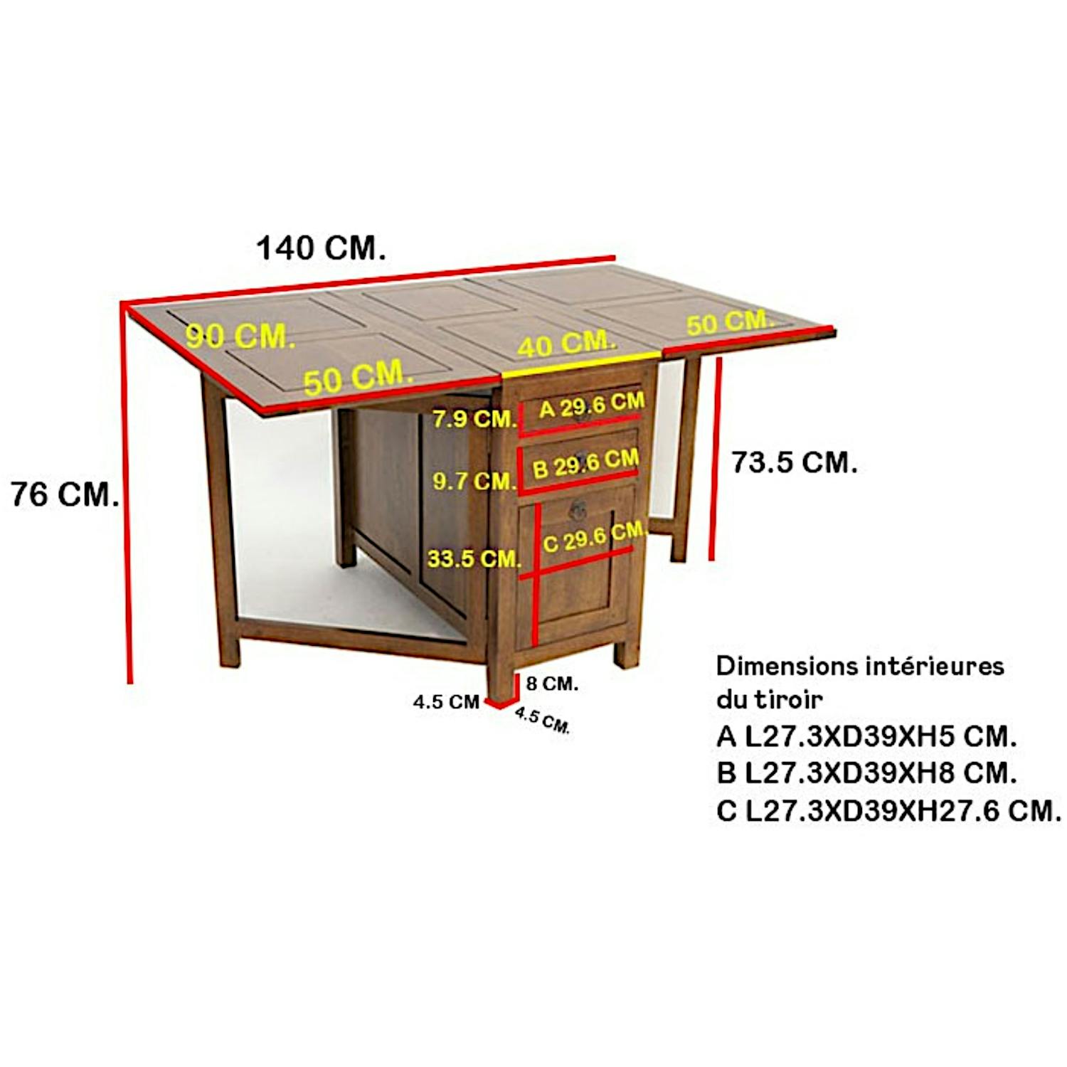 TABLE REPAS TRADITION rectangle pliante 90cm