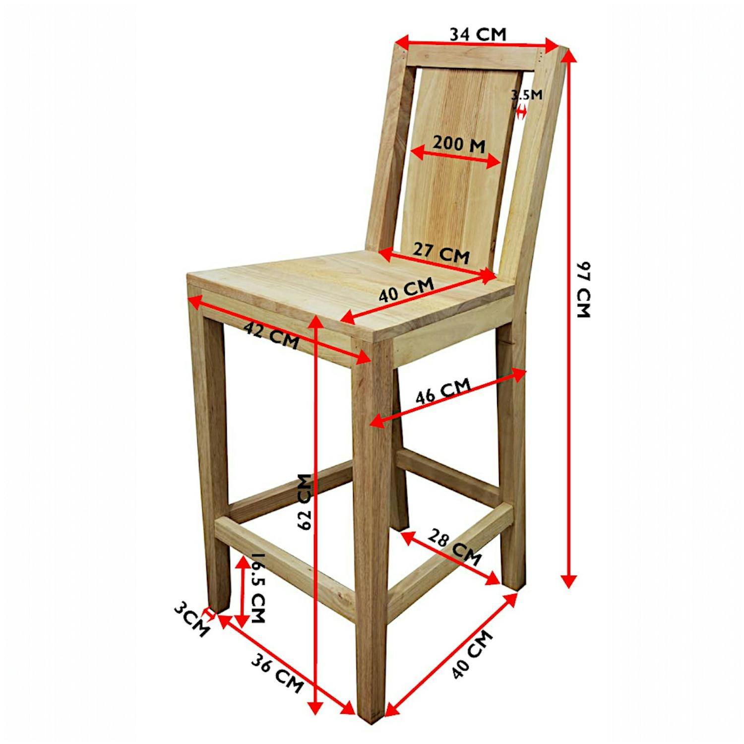 Tabouret de bar Hévéa 42x46x97 GALA